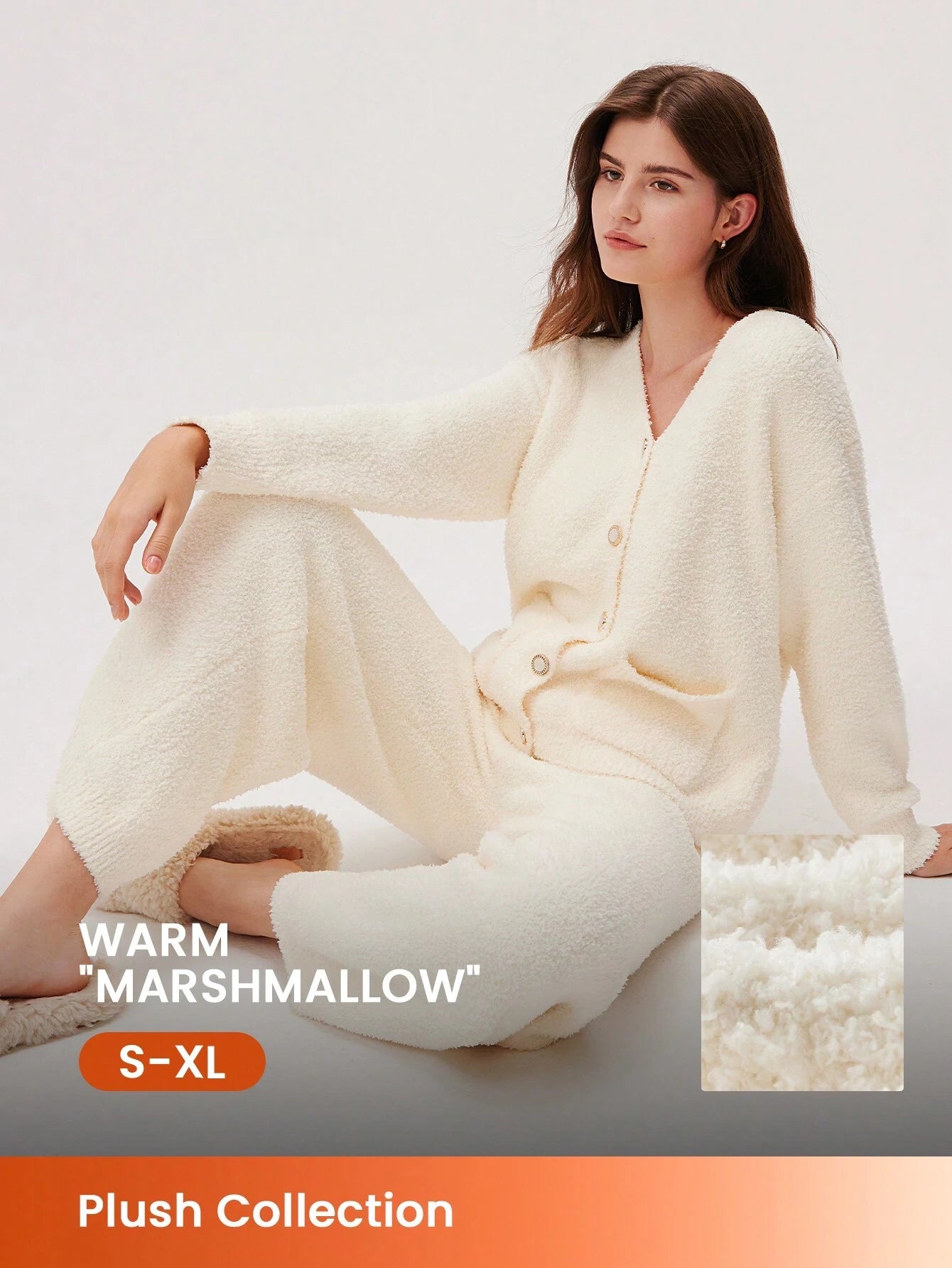 LUVLETTE Winter Fuzzy Fleece Button-Up &amp; Pants Loungewear Pajama Set