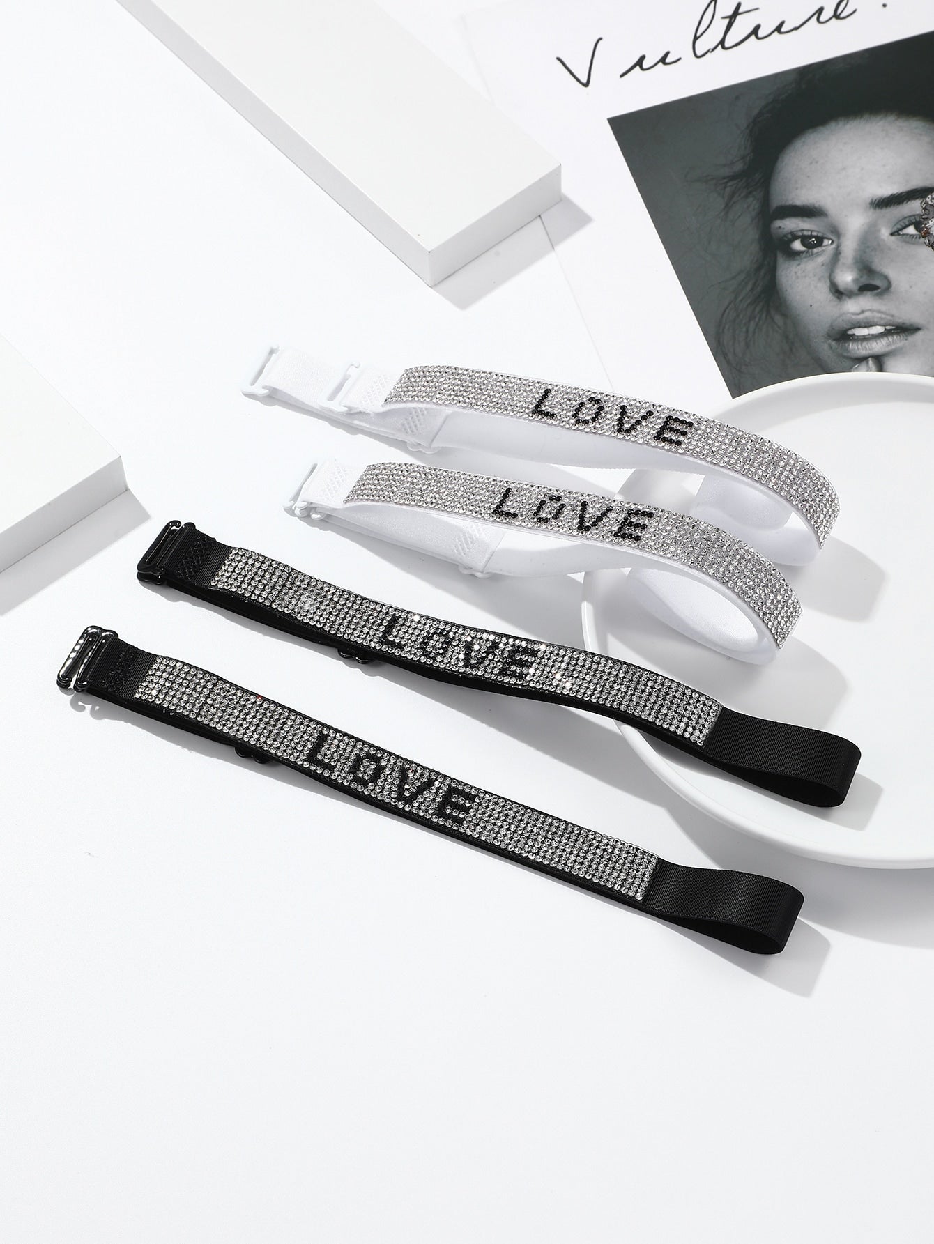 2pairs Rhinestone Letter Bra Strap