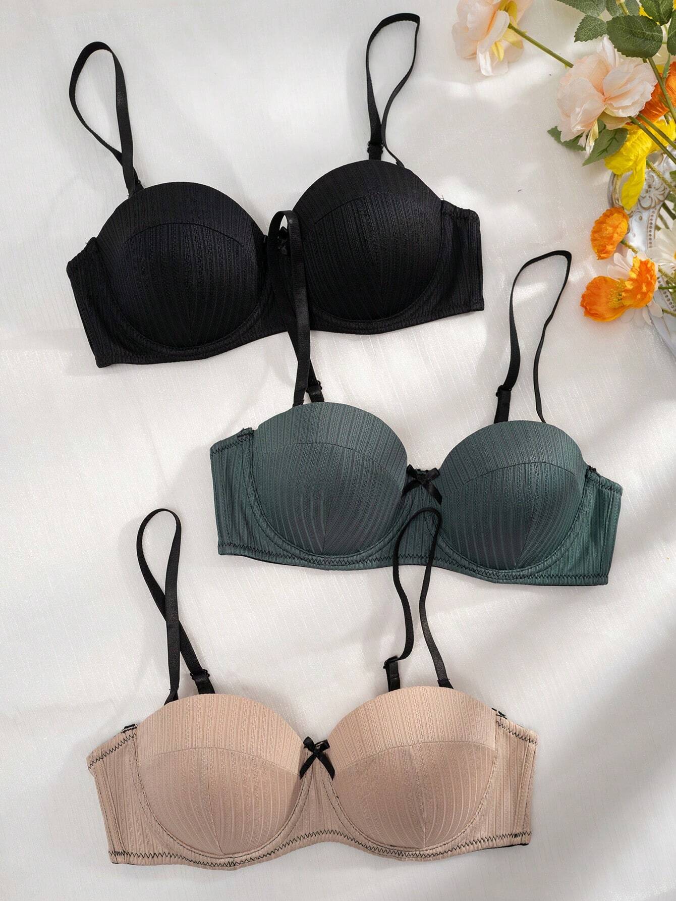 3pack Bow Front Underwire Bra
