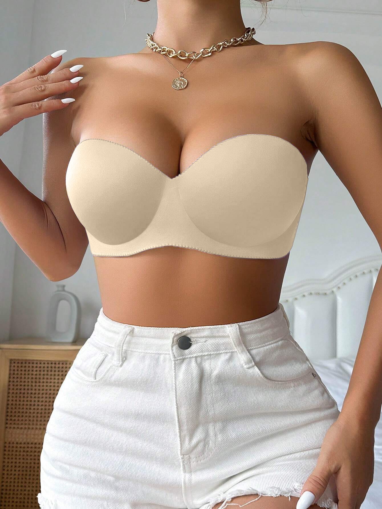 Thin Material Glossy Strapless Bra With Push Up, Slip Resistance, Side Support And Invisible Strap For Wedding Dress