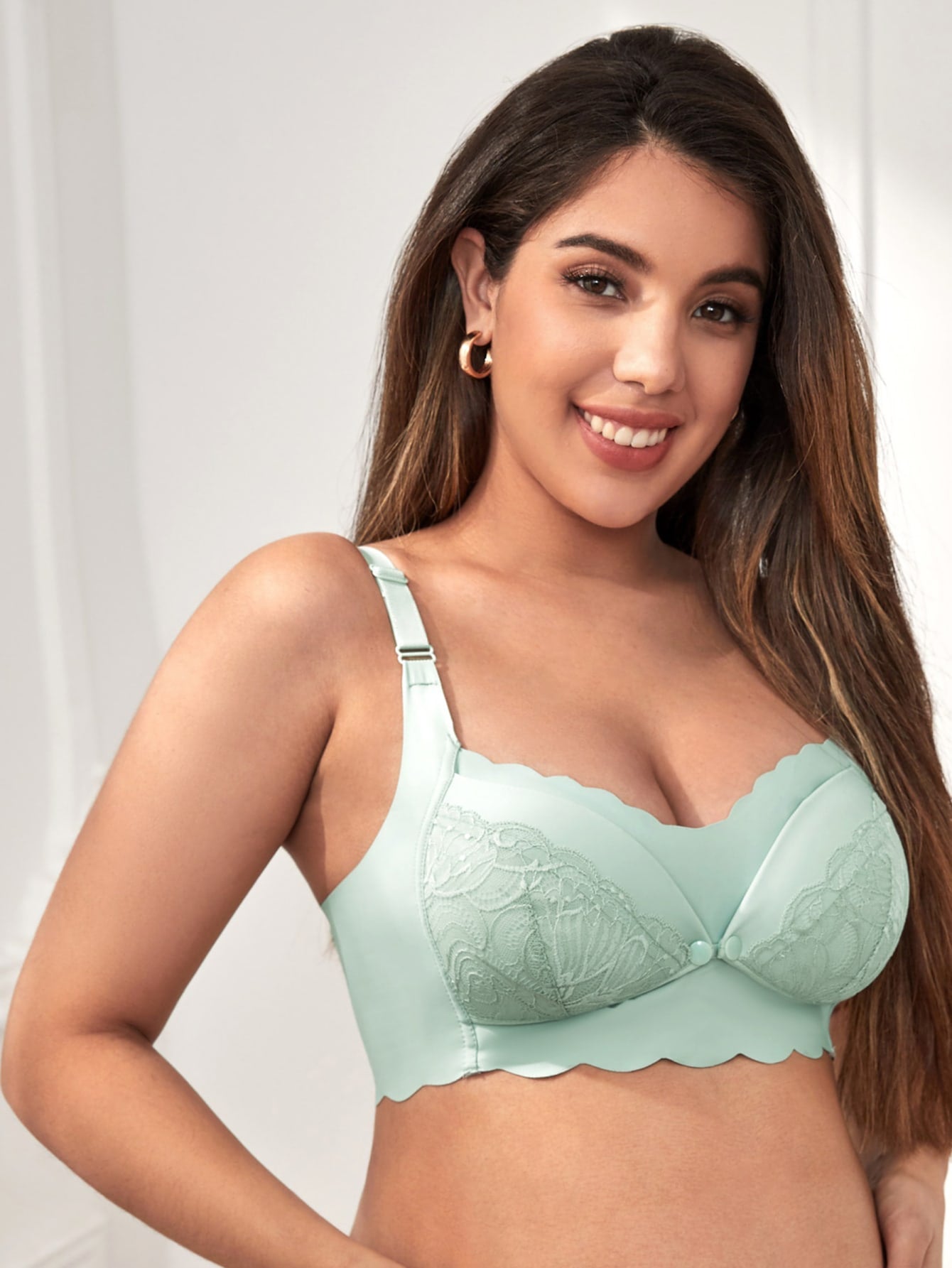 SHEIN Maternity Button Front Scallop Trim Wireless Bra