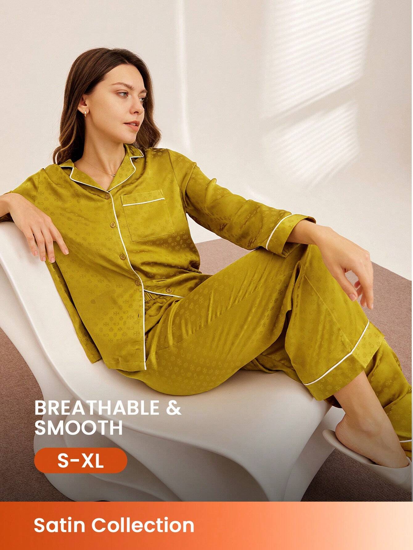 LUVLETTE Retro Polka Flora Satin Long Women Pajama Sets