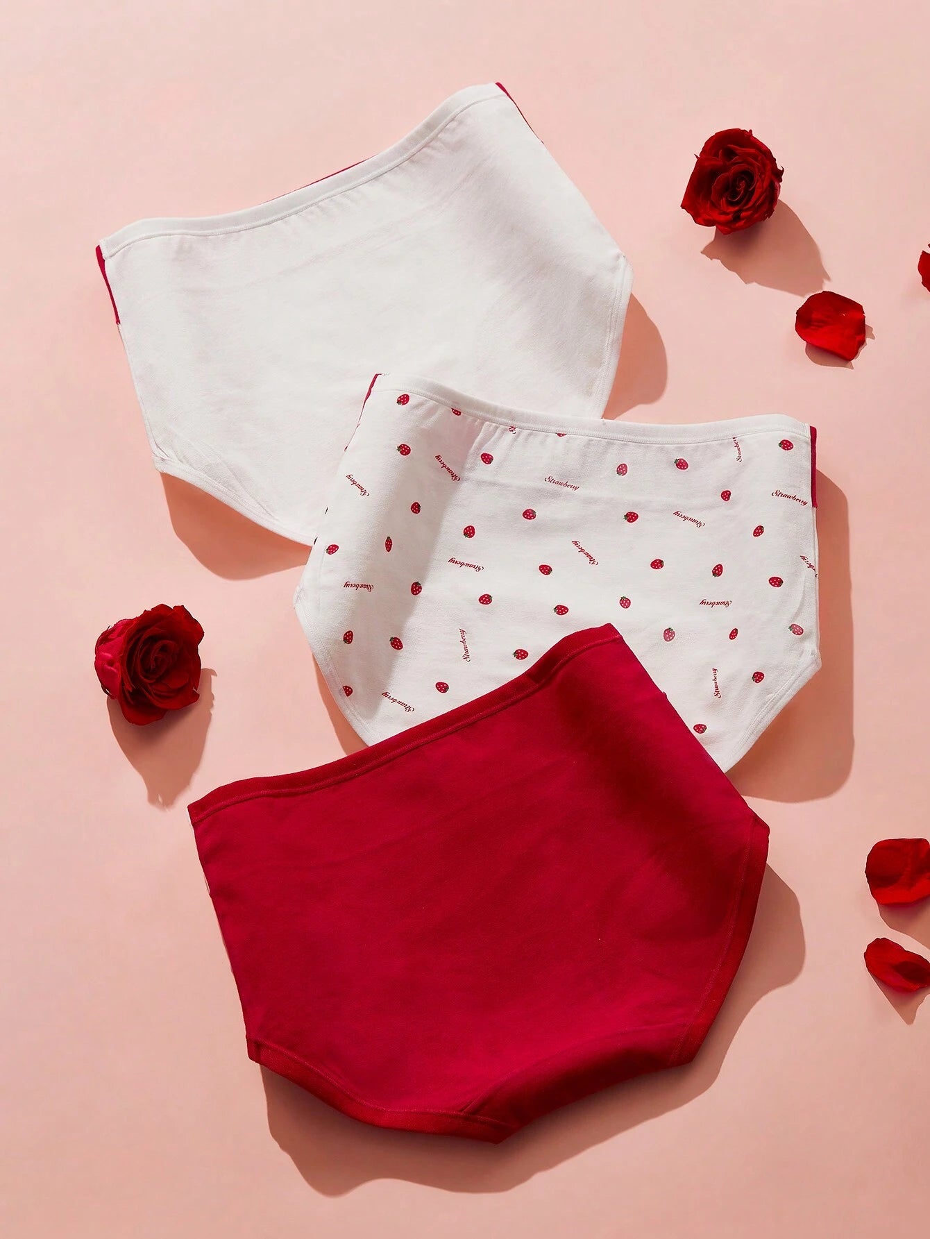 3pcs Strawberry Print High Waisted Seamless Panties