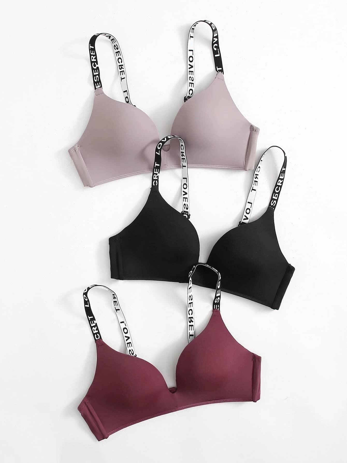 3pack Letter Tape Wireless Bra Set