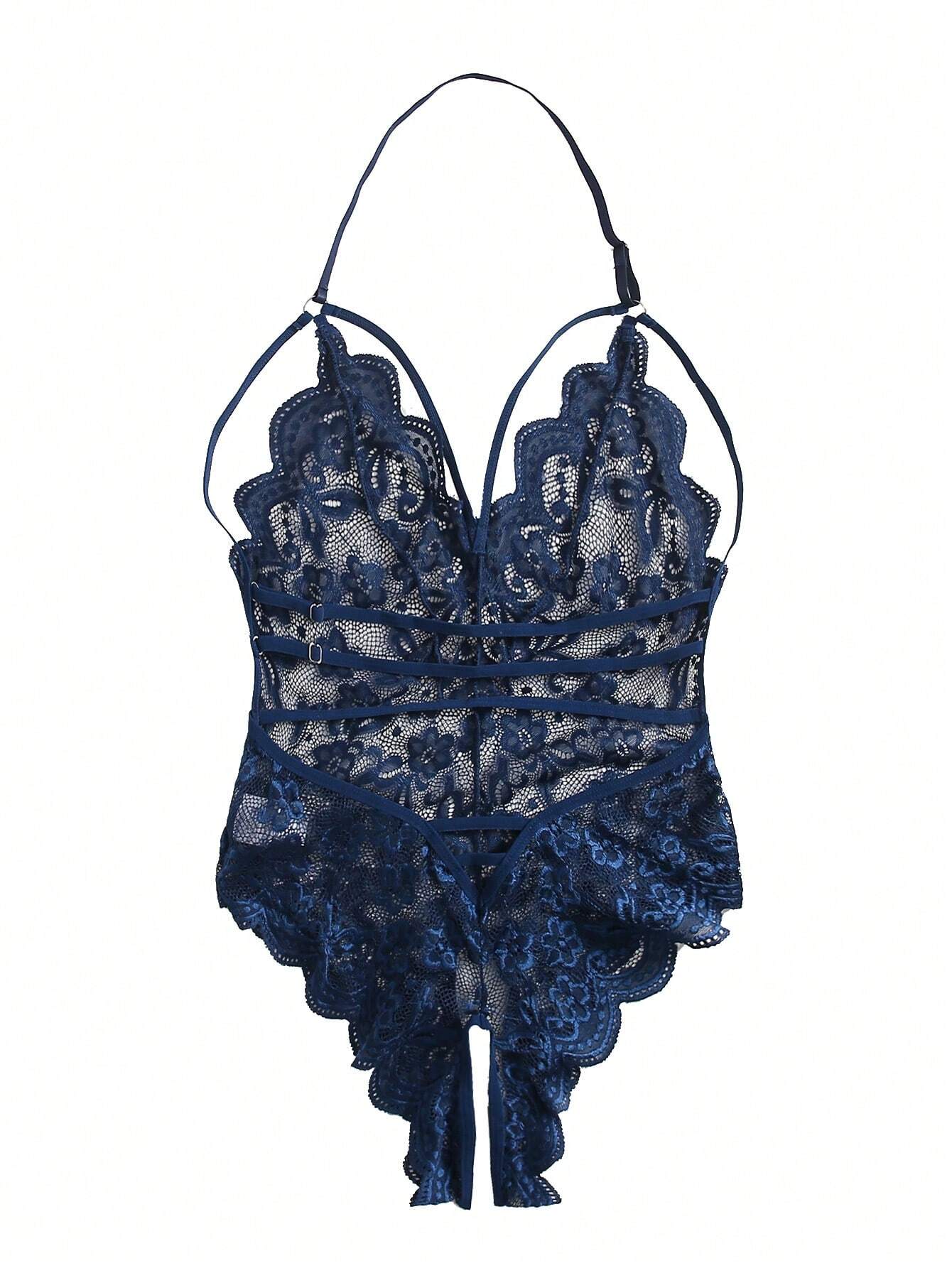 Classic Sexy Floral Lace Scalloped Crotchless Teddy Bodysuit