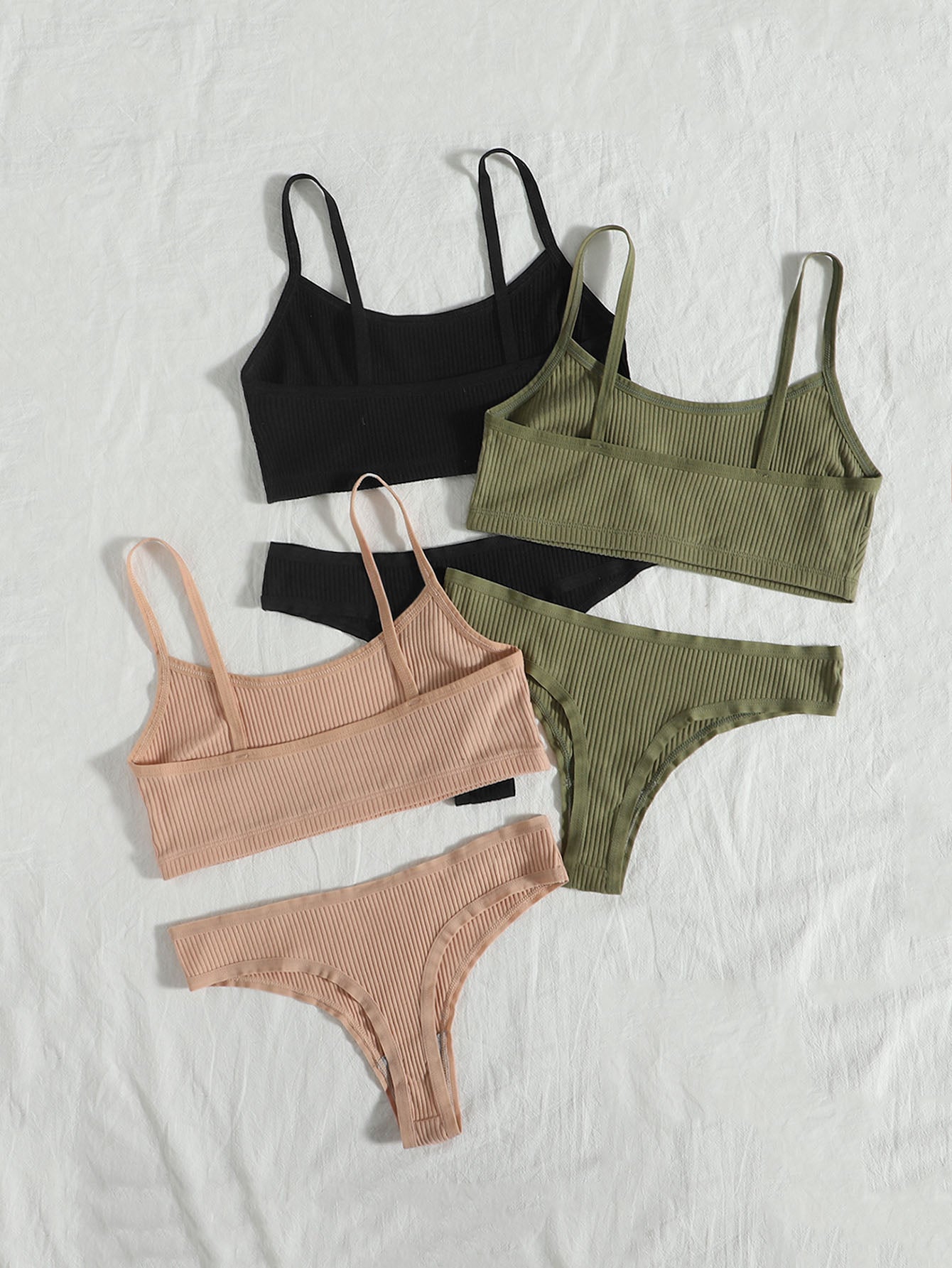 3pack Solid Rib Lingerie Set