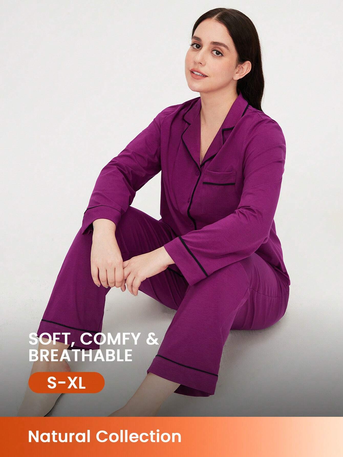 LUVLETTE Soft Cotton &amp; Modal Basic Long Women Pajama Set Lounge Sets