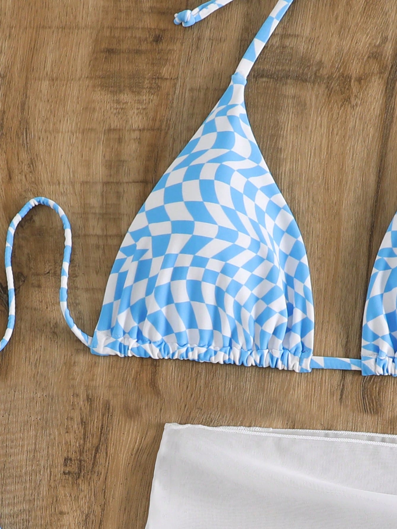 SHEIN Swim Mod Floral Print Halter Triangle Bikini Swimsuit With Beach Skirt