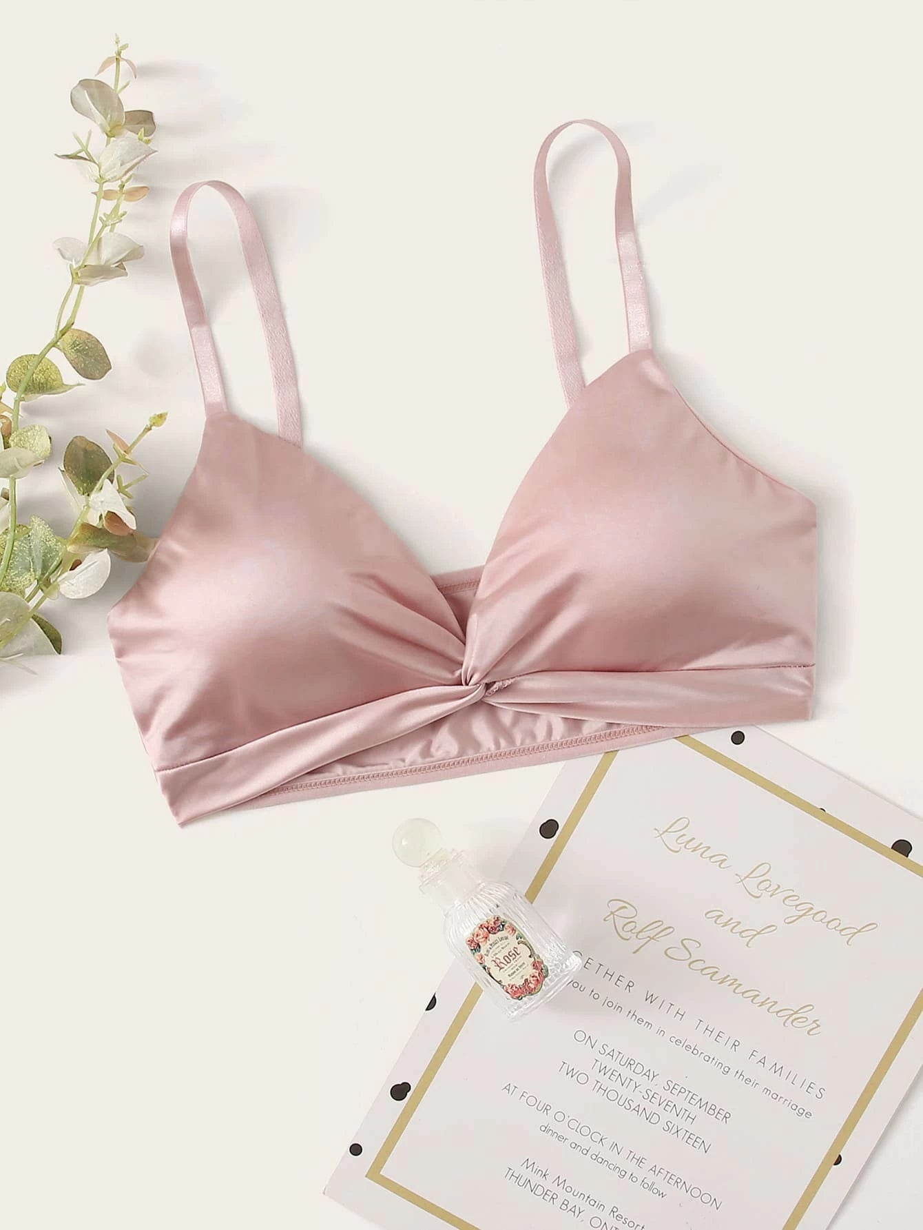 Twist Satin Bralette Dusty Pink One-Size