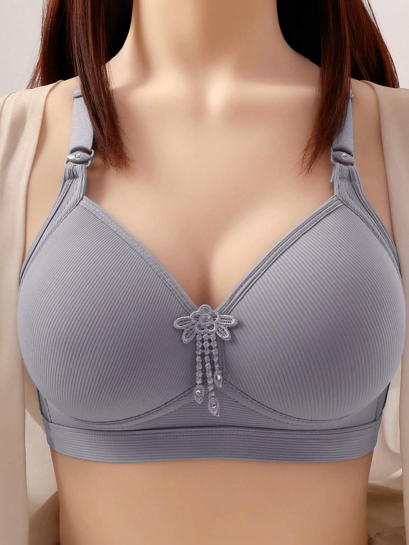 3pcs Women's Solid Color Wireless Comfortable Breathable Push-Up Bra