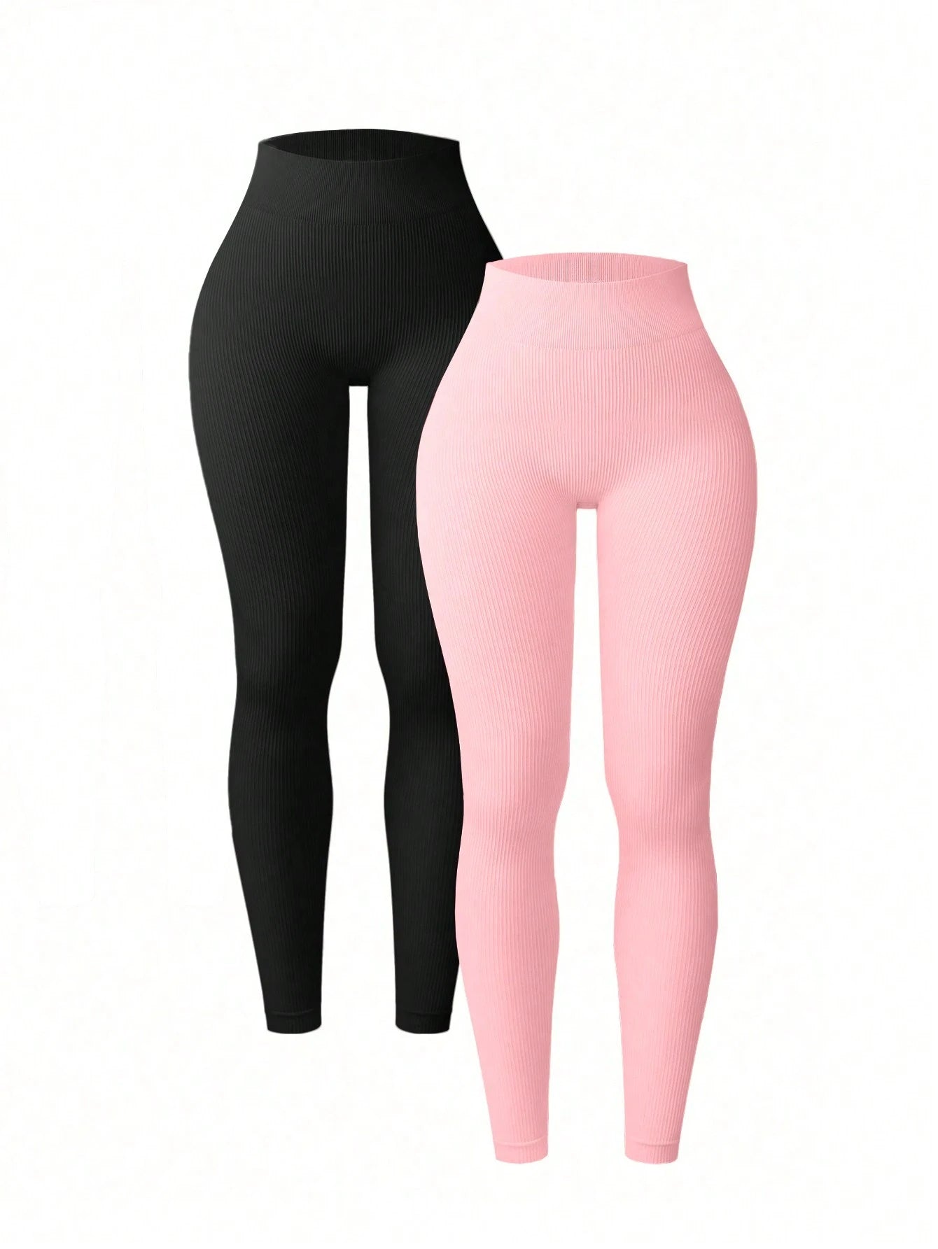 Yoga Basic 2pcs Solid Ribbed Knit Sports Leggings Workout Leggings Spandex
