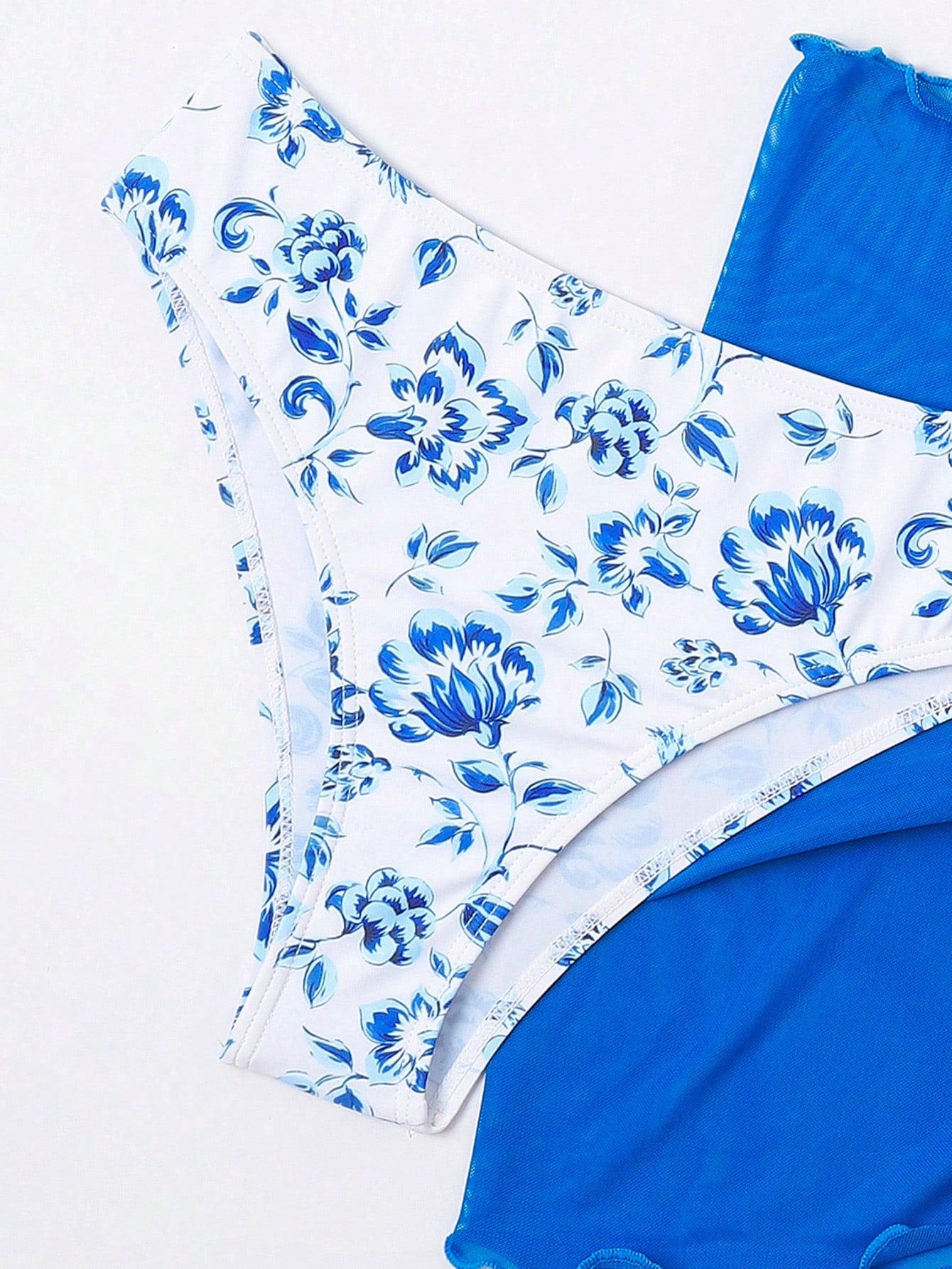 SHEIN Swim Mod Floral Print Halter Triangle Bikini Swimsuit With Beach Skirt