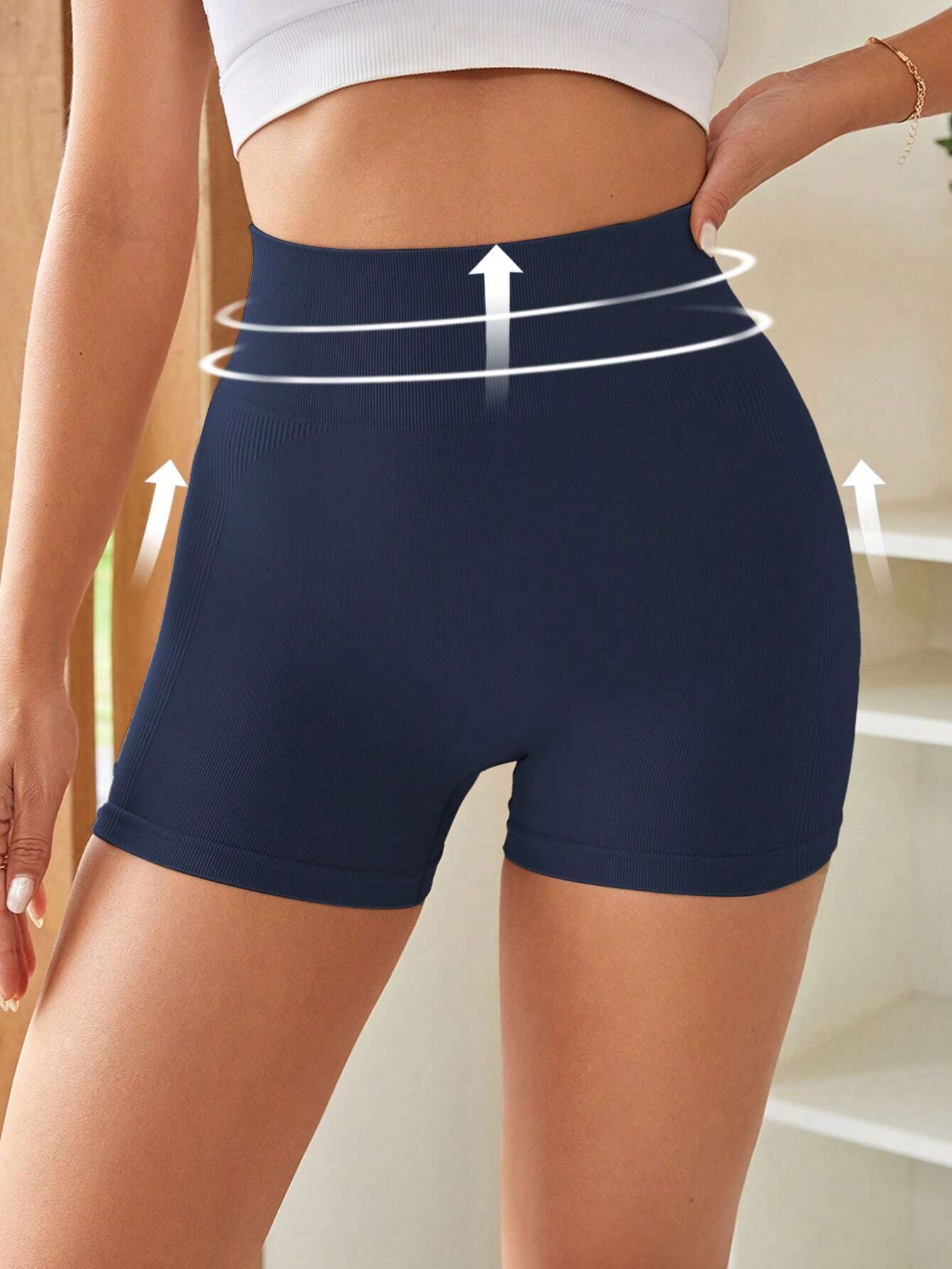 Yoga Futuristic Seamless Wideband Waist Sports Shorts Biker Shorts Spandex Shorts Legging Shorts
