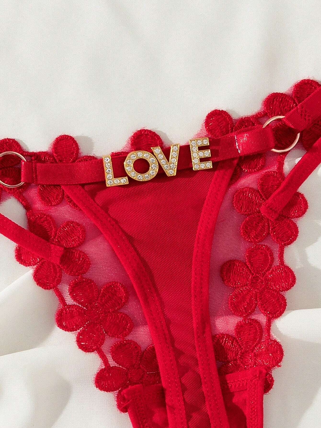 Europe And The United States Custom Underwear Girl Sweet Embroidery Princess Mesh Thong