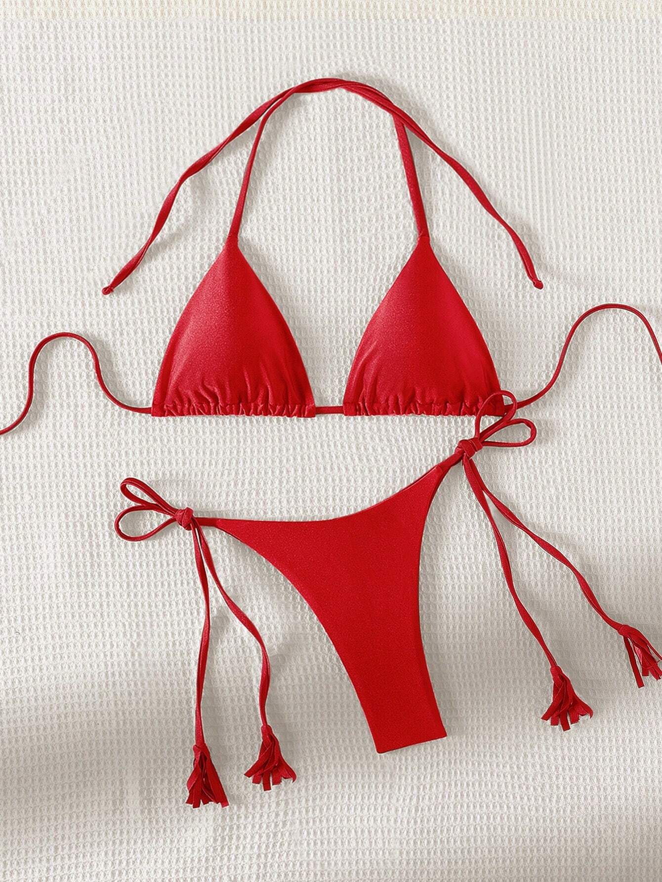 Women's Solid Color Halter Strap Separated Swimsuit Set Carnival