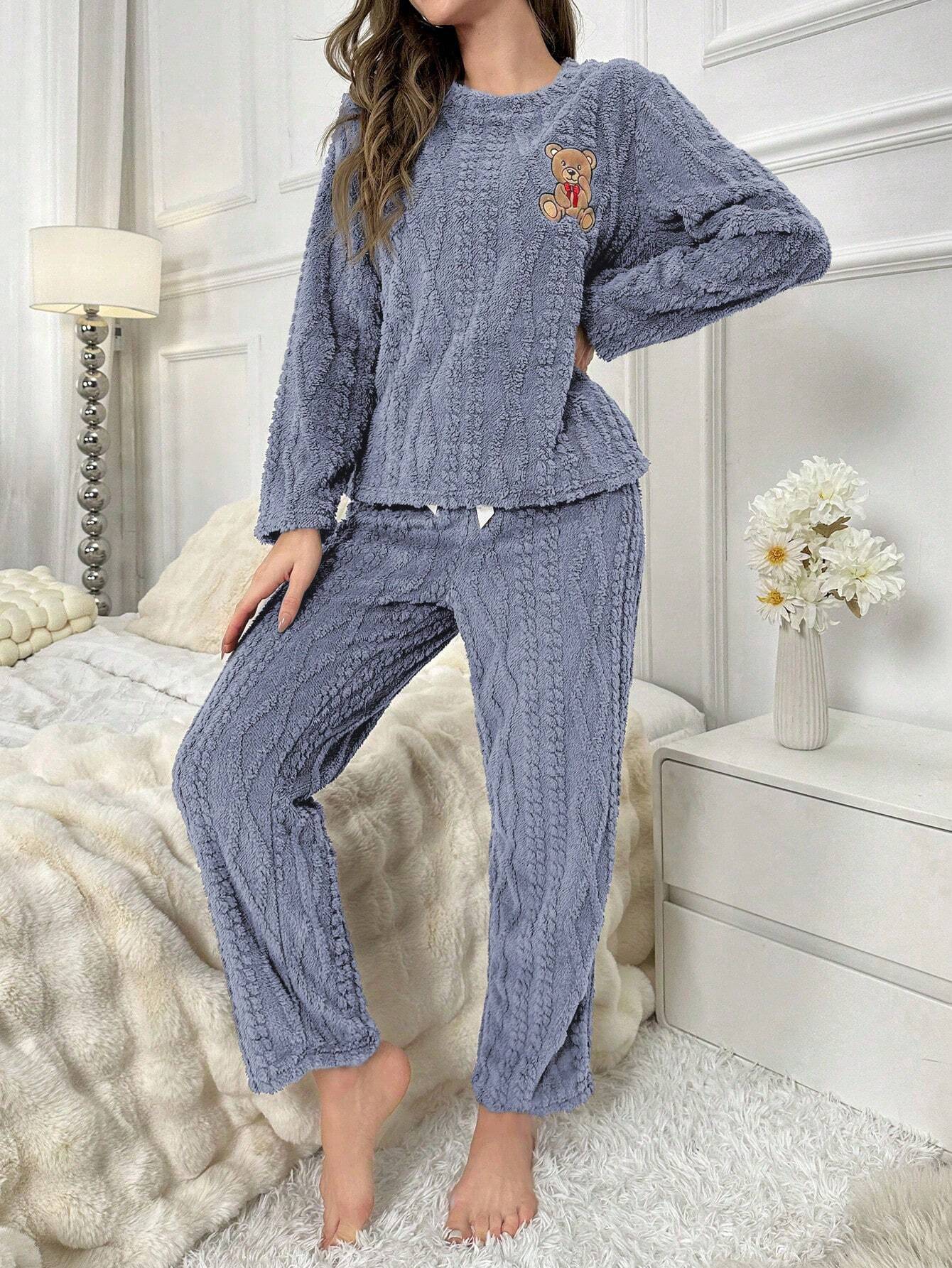 Bear Patched Flannel PJ Set / Pajama Set