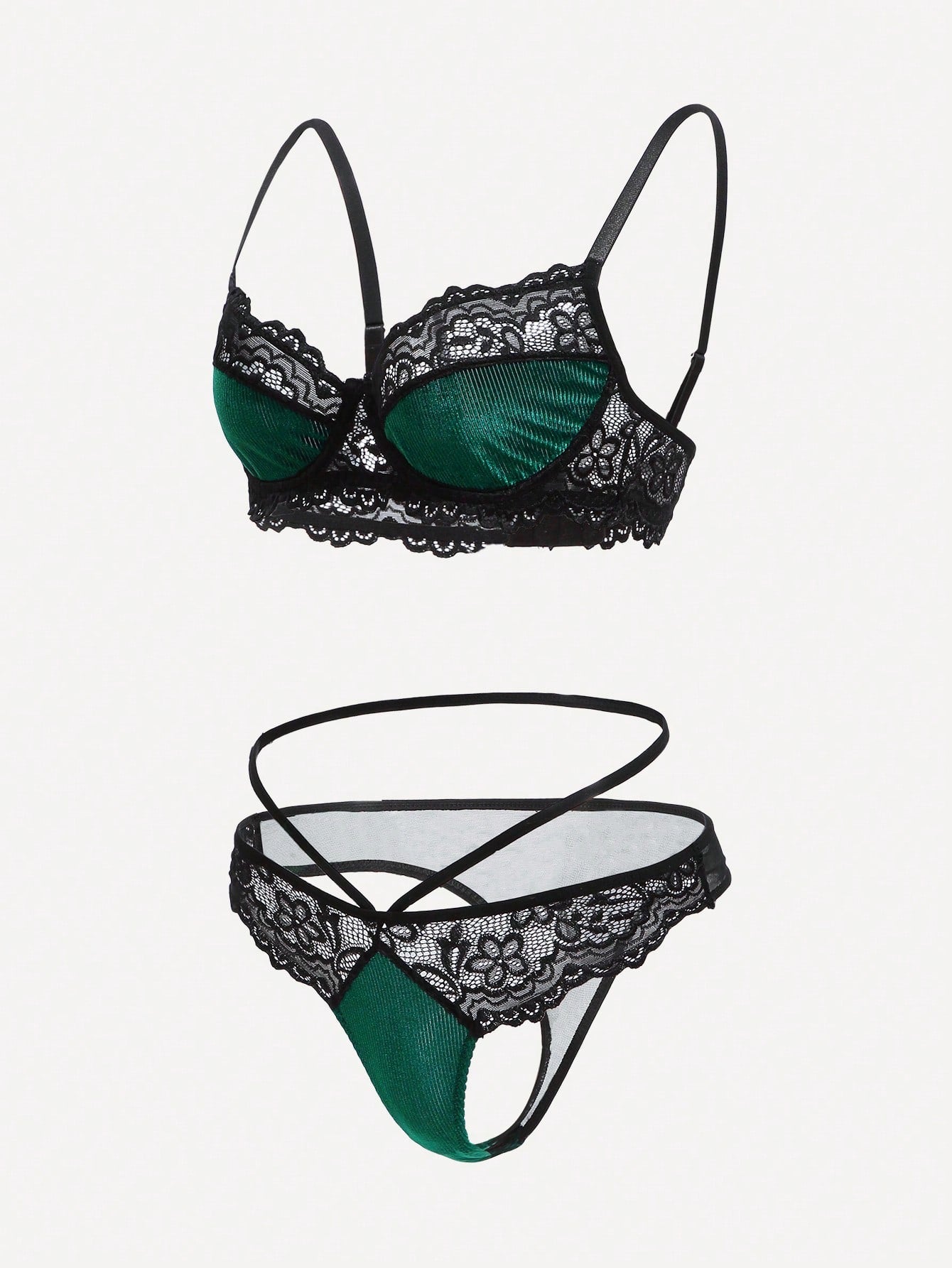 Colorblock Contrast Lace Underwire Lingerie Set