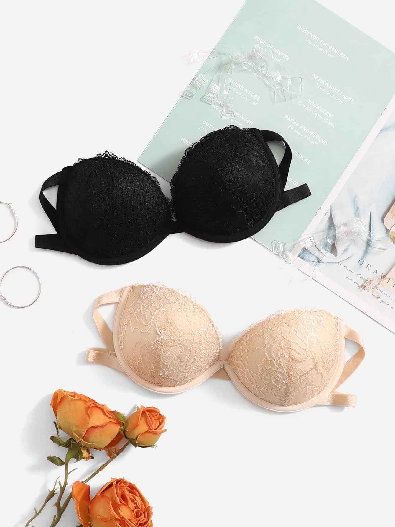 2pack Floral Lace Underwire Bra Black