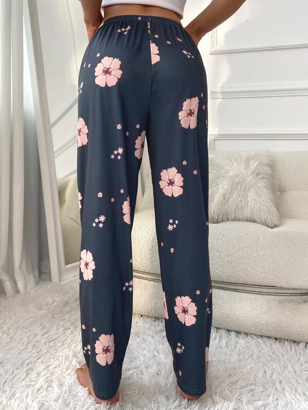 Floral Print Tie Front Sleep Pants