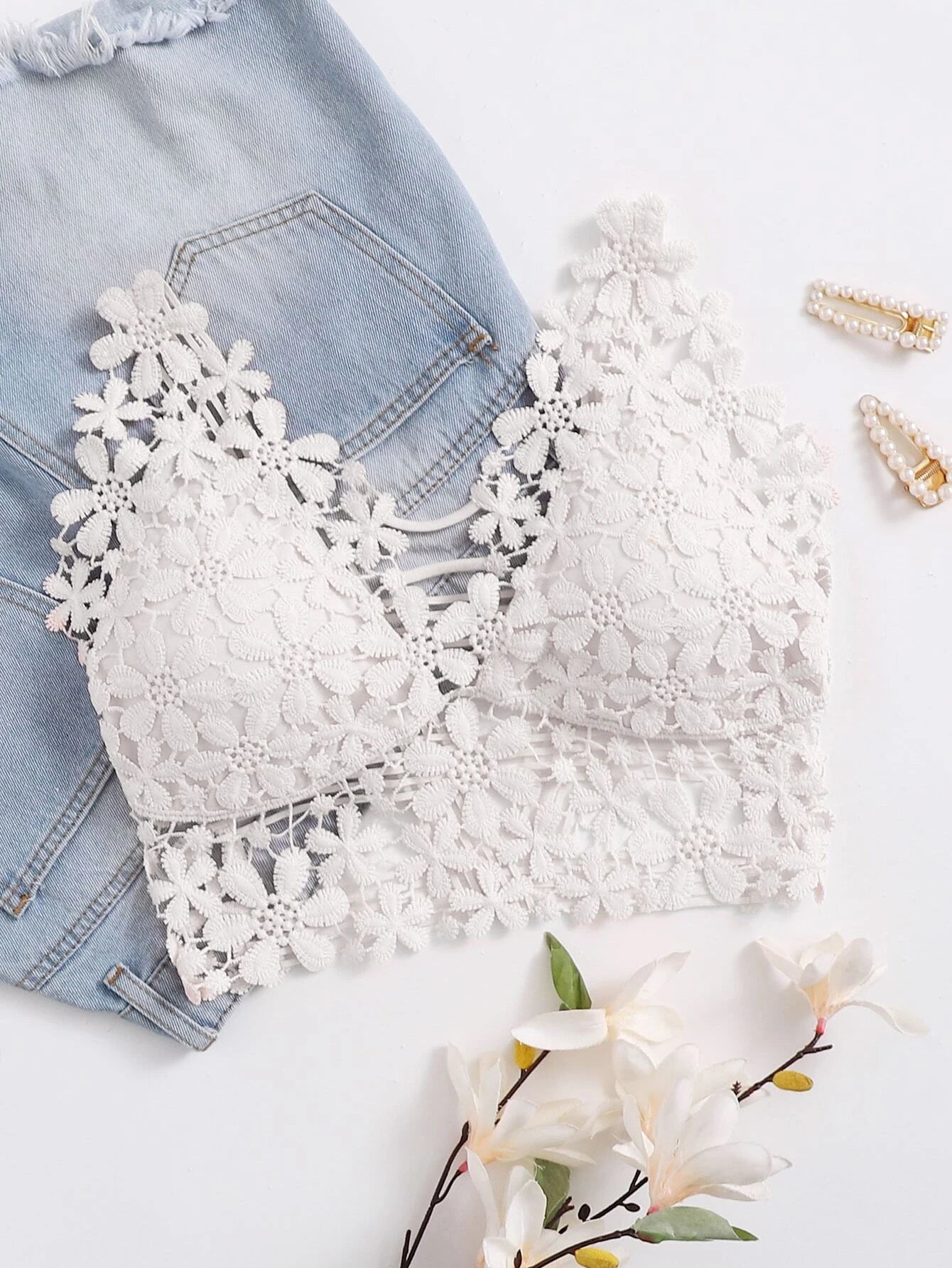 Guipure Lace Longline Bralette Lingerie