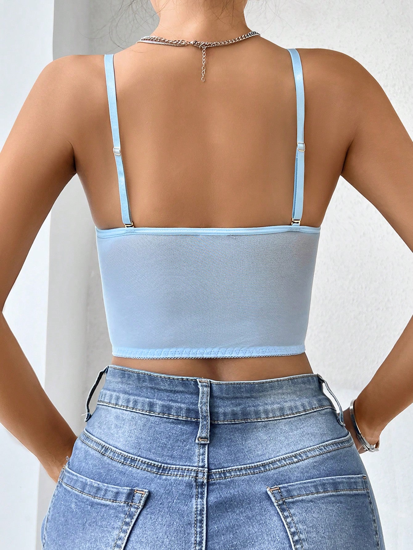 Mesh Insert Appliques Detail Bustier Bra