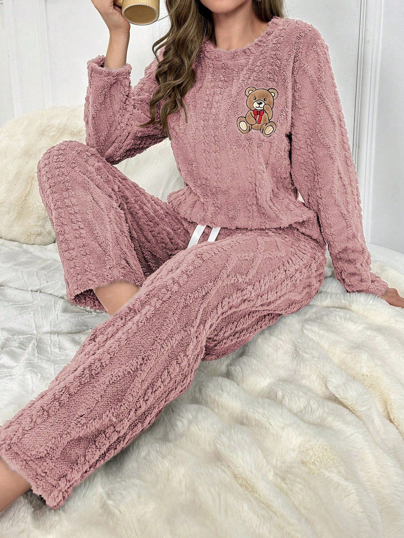 Bear Patched Flannel PJ Set / Pajama Set