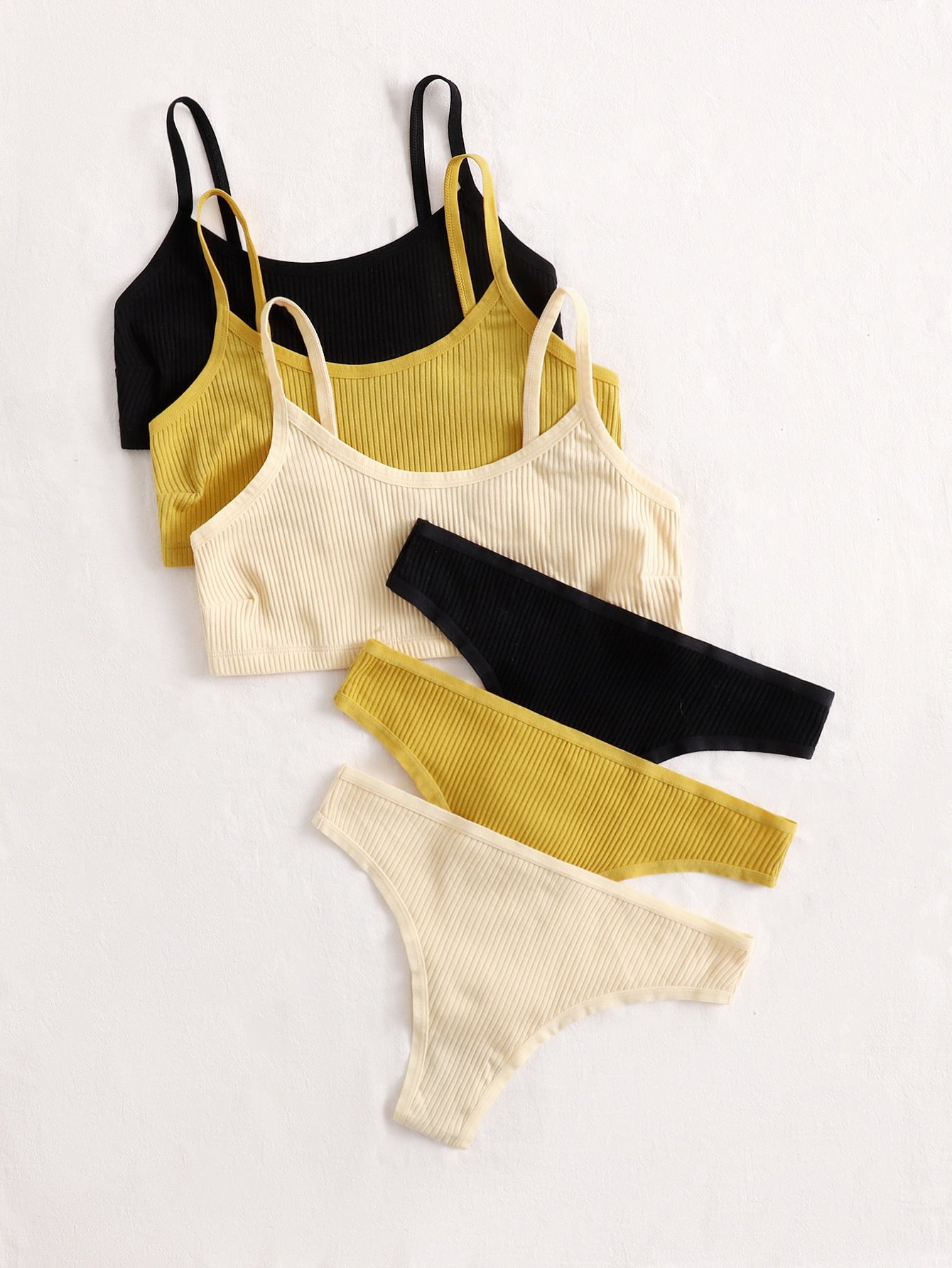 3pack Solid Rib Lingerie Set