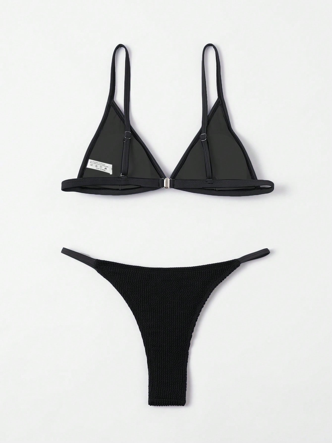 Contrast Binding Triangle Thong Bikini Swimsuit