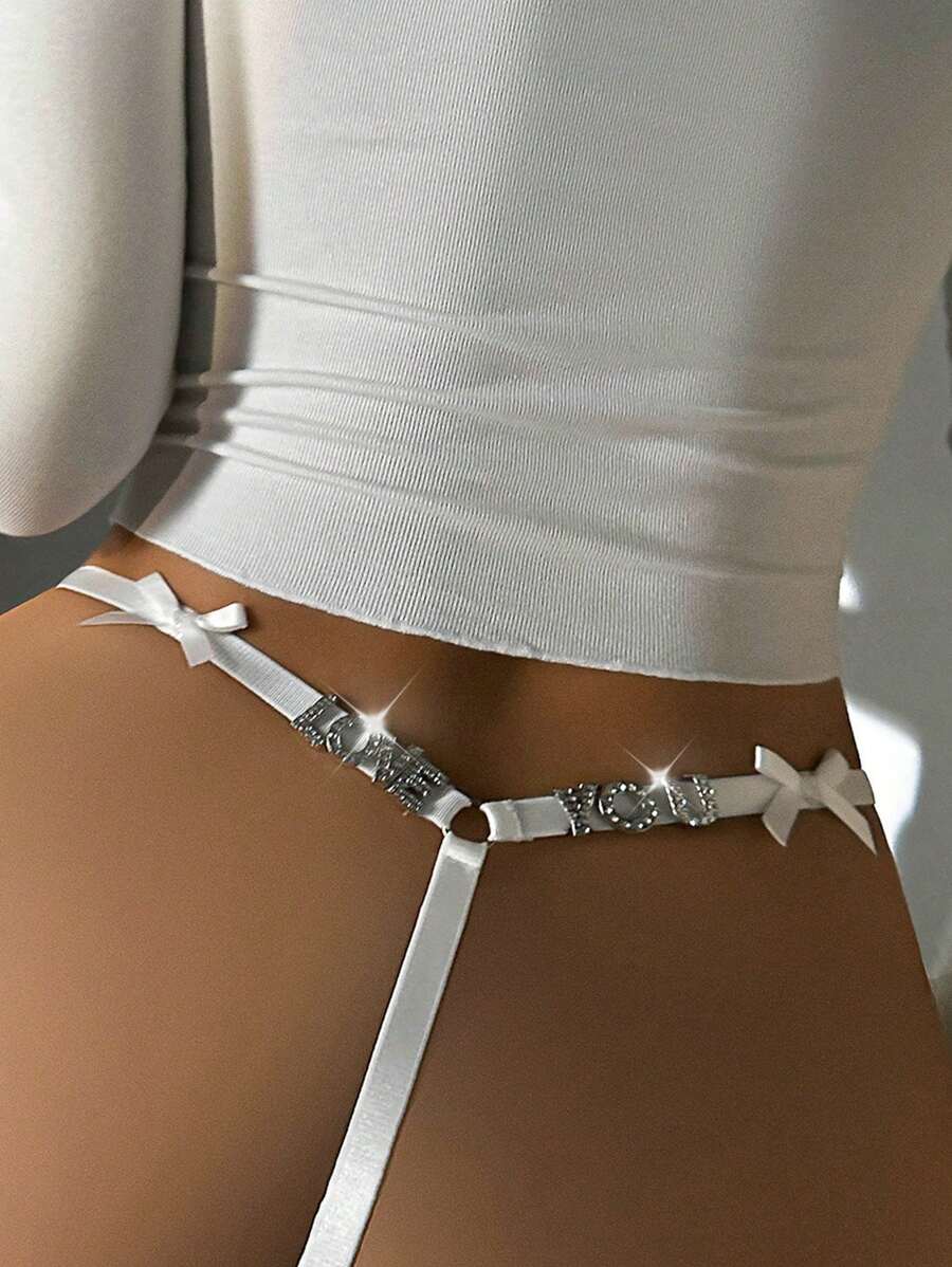 Rhinestone Studded Detail Panty White