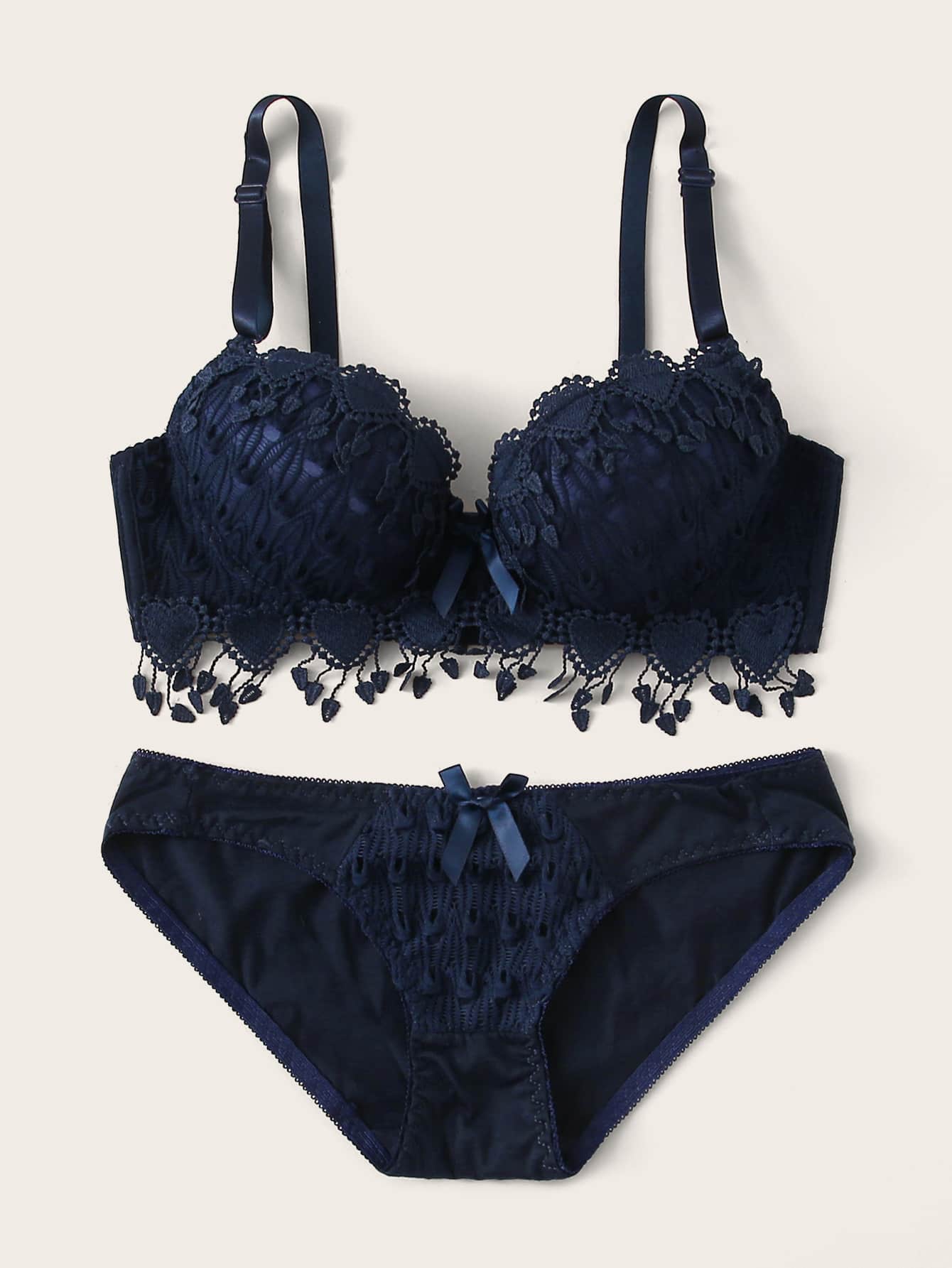 Crochet Trim Underwire Lingerie Set