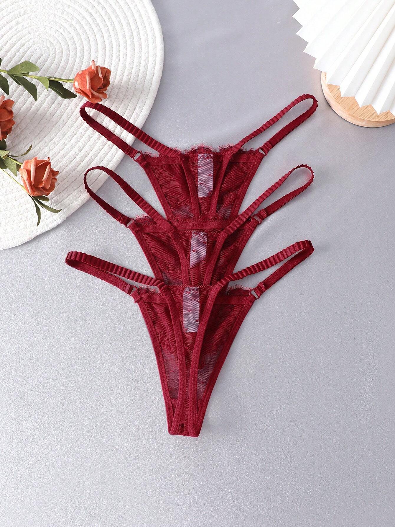 Women's Contrast Lace Bow Decor Sexy Thong Panties