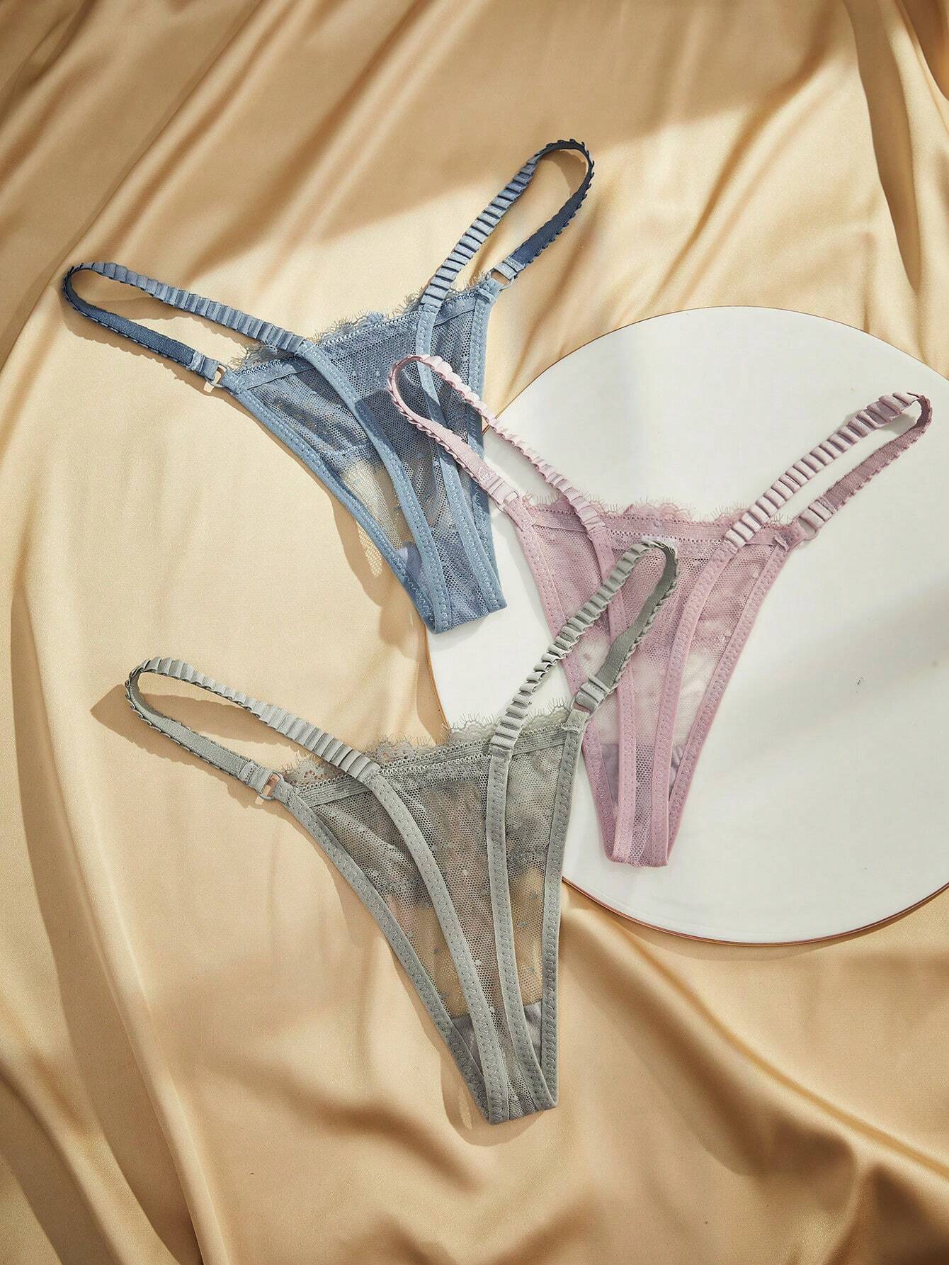 Women's Contrast Lace Bow Decor Sexy Thong Panties