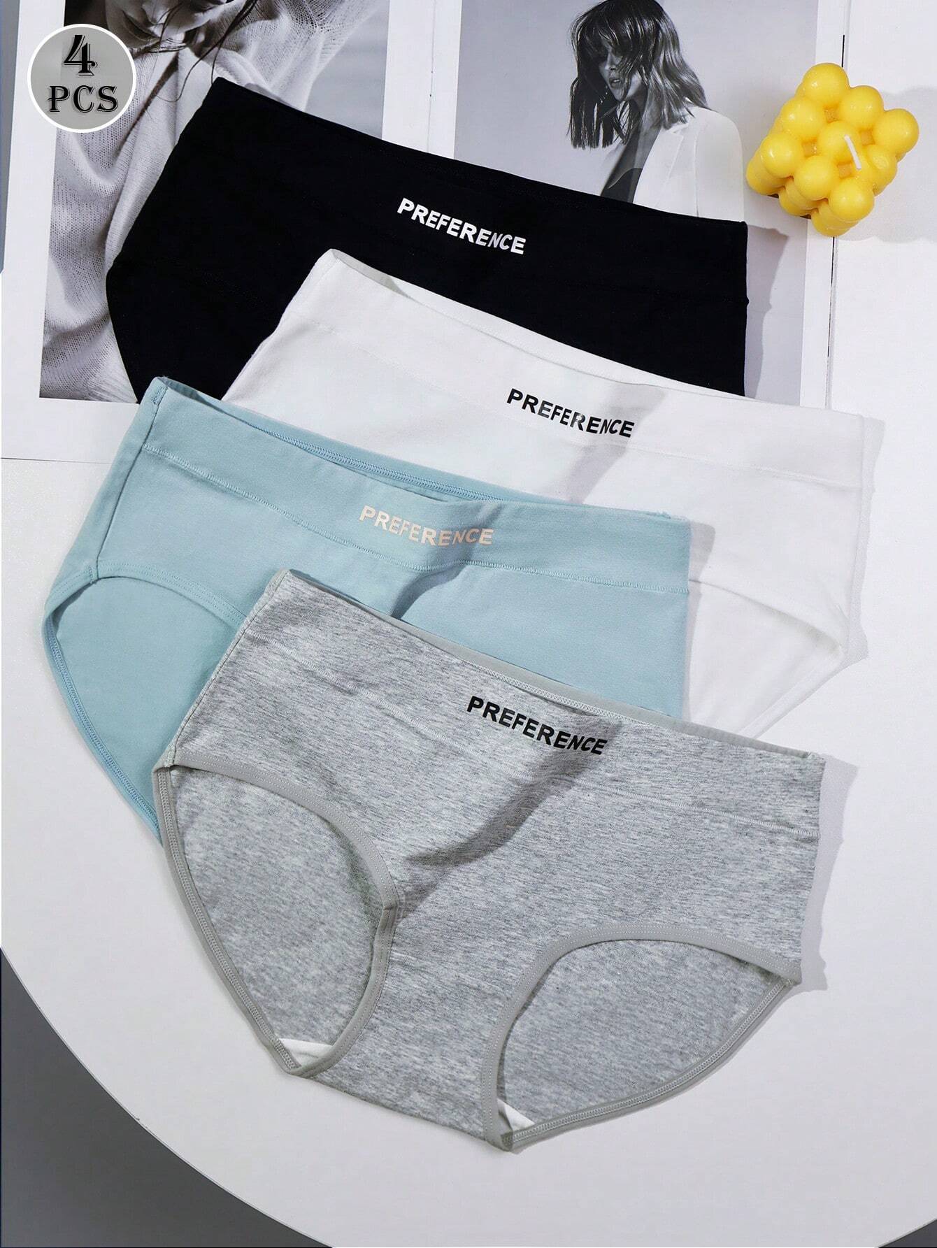 4pcs Women's Solid Color Seamless Breathable Soft Athletic Triangle Underwear With MELRAD Letter Print