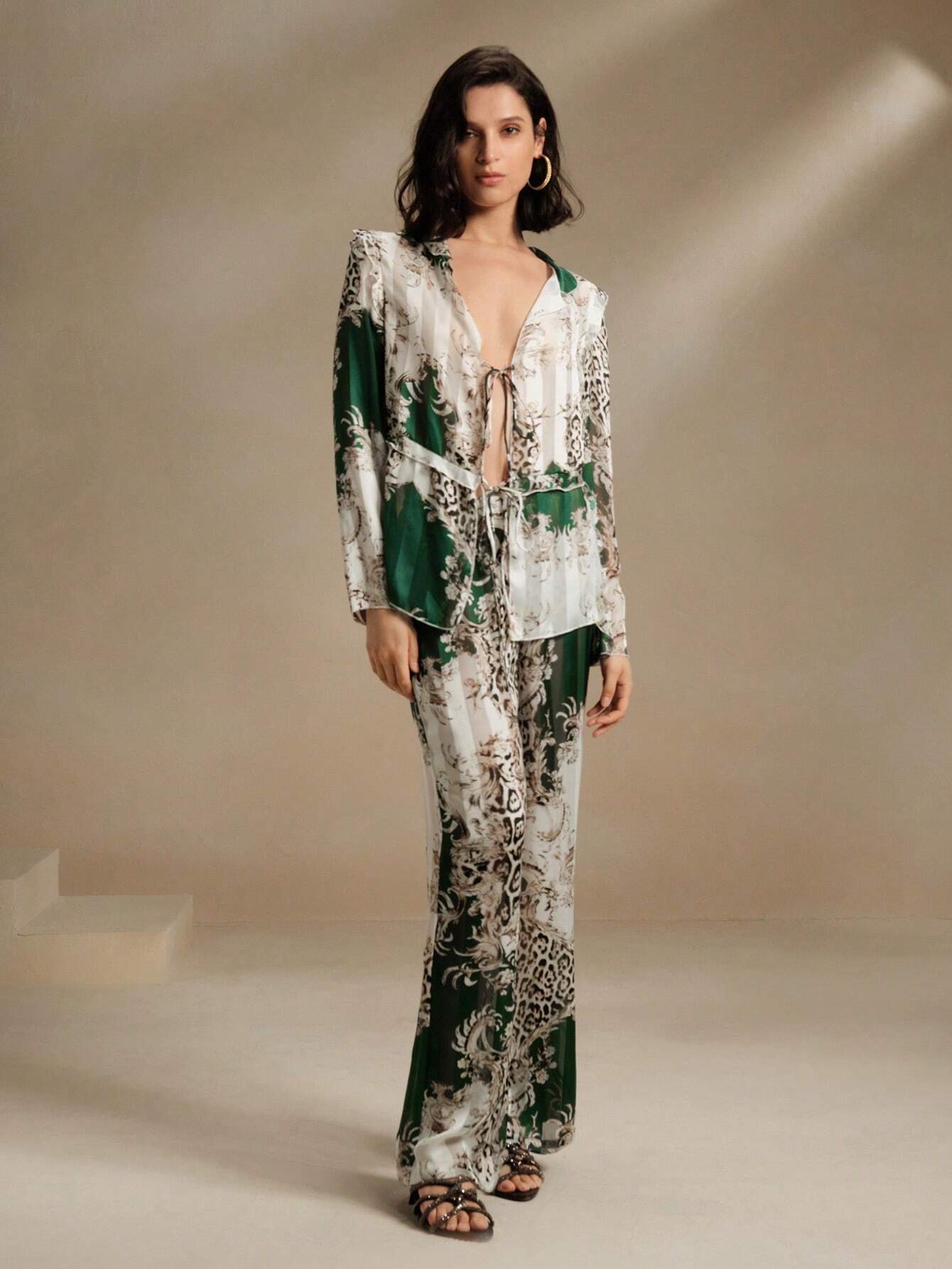 Anewsta Anewsta Resort Style Yacht Leisure Zebra Print Sexy See-Through Sheer Pajamas Set