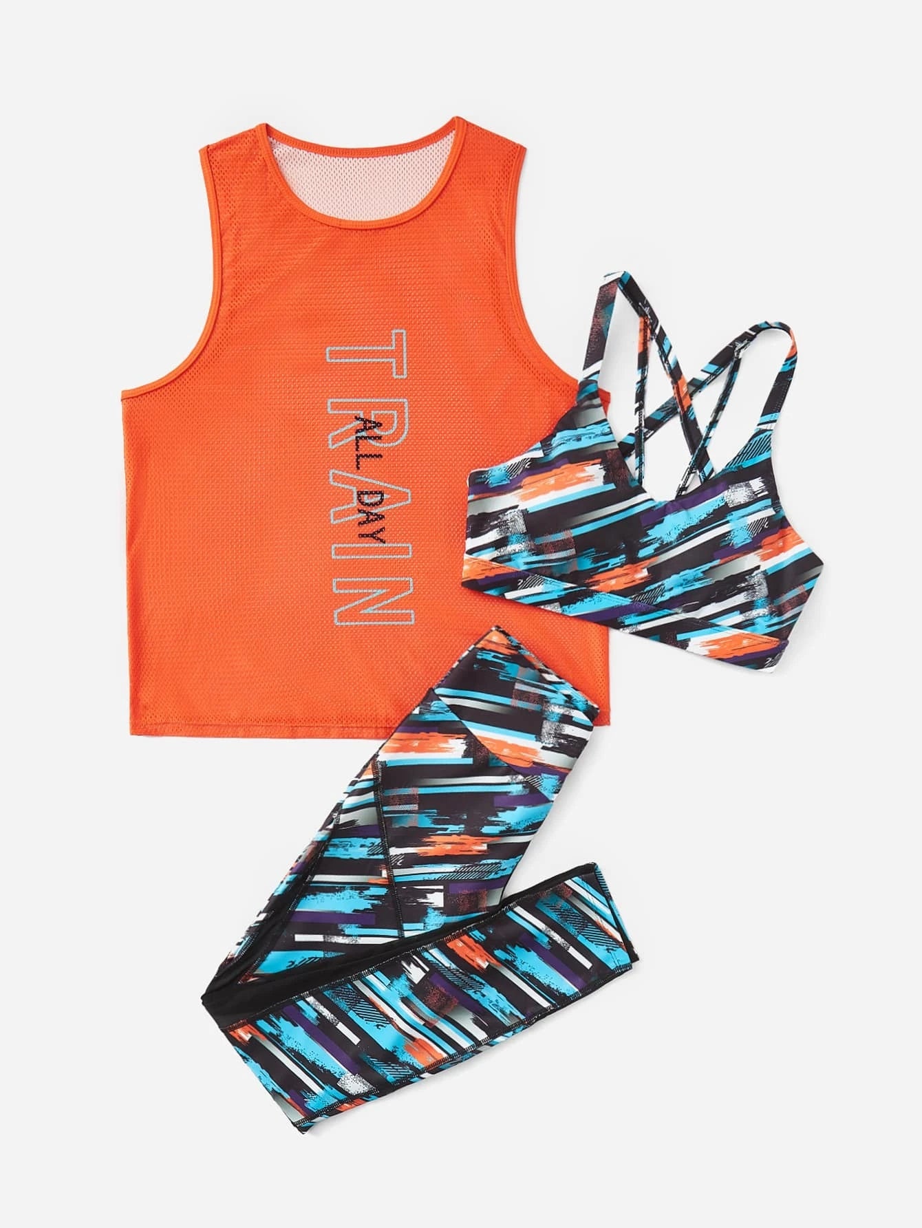Yoga Trendy Letter Graphic Sports Bra &amp; Tank Top &amp; Leggings