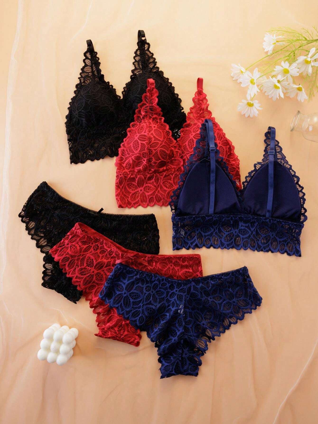 Sexy Fashionable Street Style Casual Women's Underwear Set With Lace &amp; Back Beautifying Bra