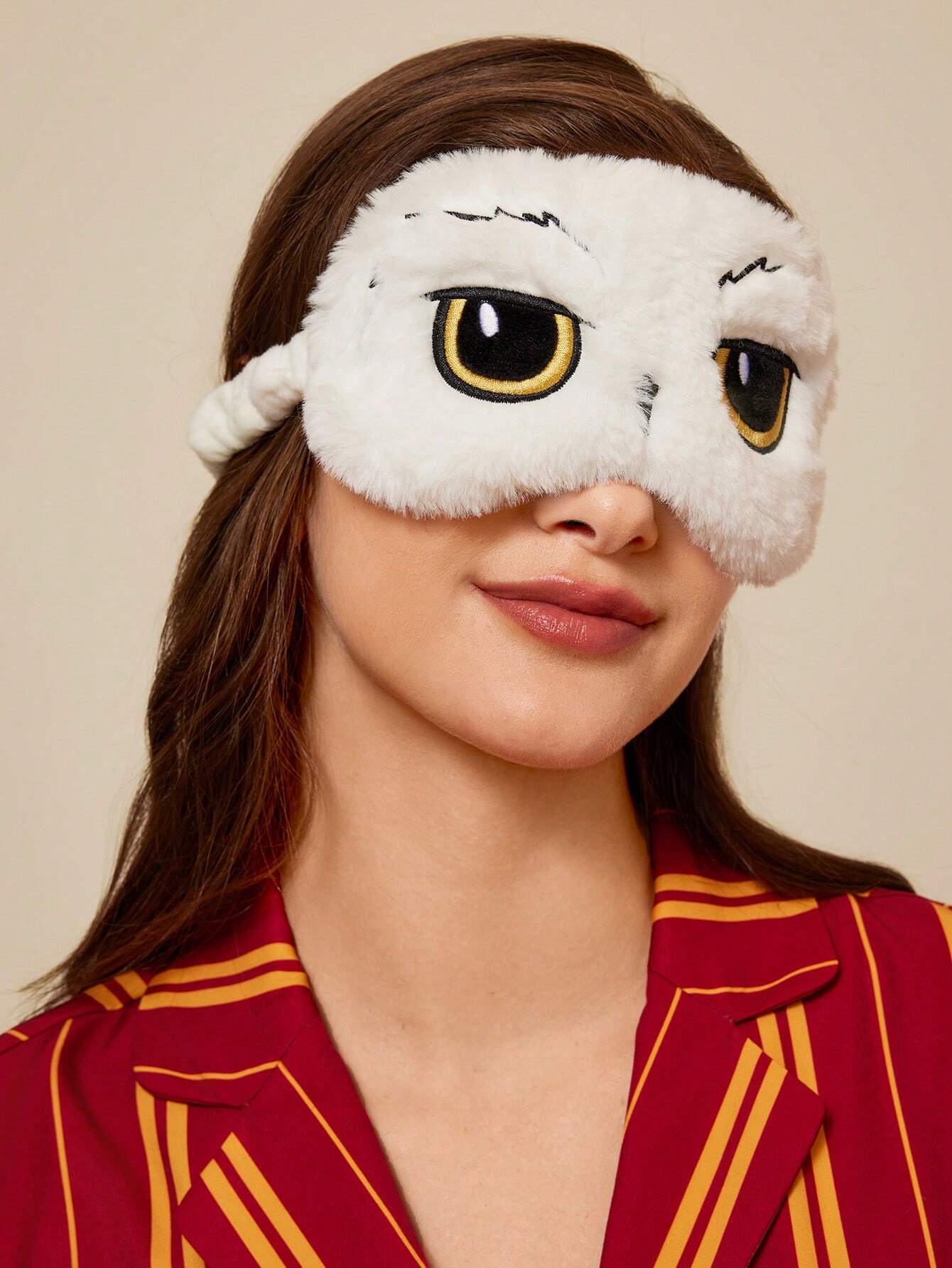 Hedwig Embroidery Plush Sleep Mask For Bedroom Black & White One-Size