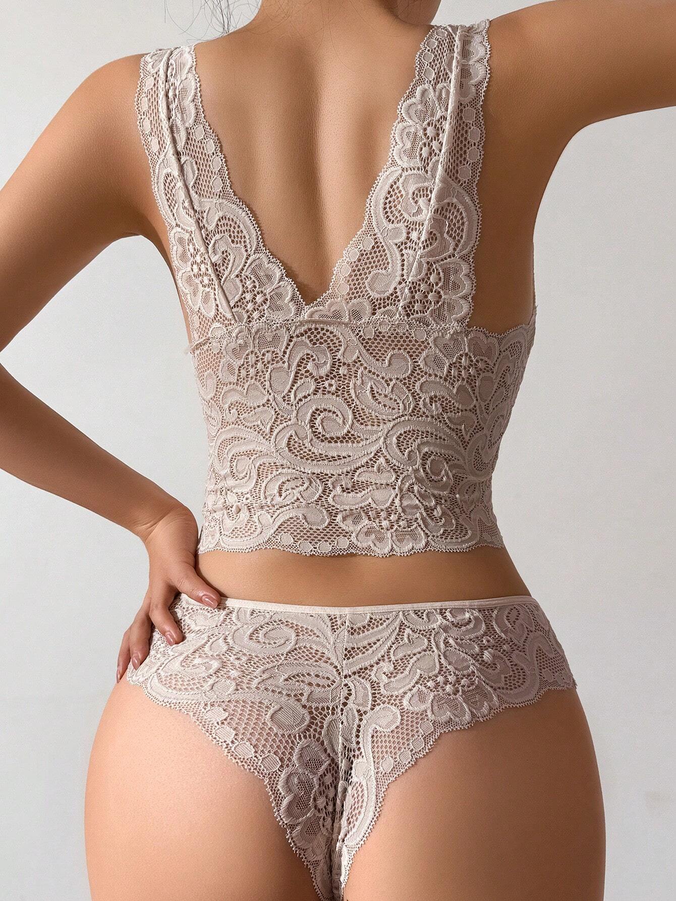 2pcs Women Romantic Lace Comfortable &amp; Elegant Lingerie Set