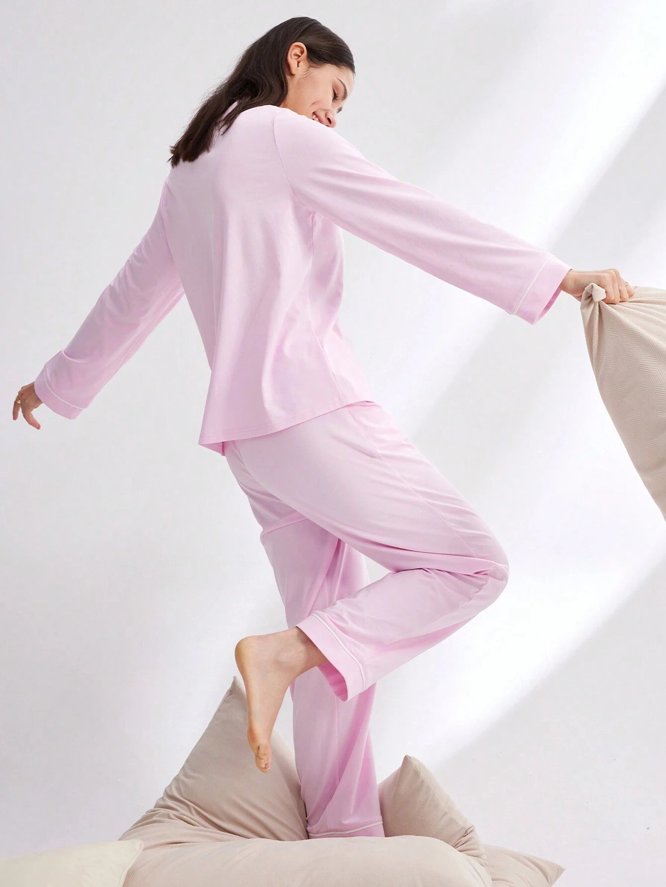 LUVLETTE Soft Cotton &amp; Modal Basic Long Women Pajama Set Lounge Sets