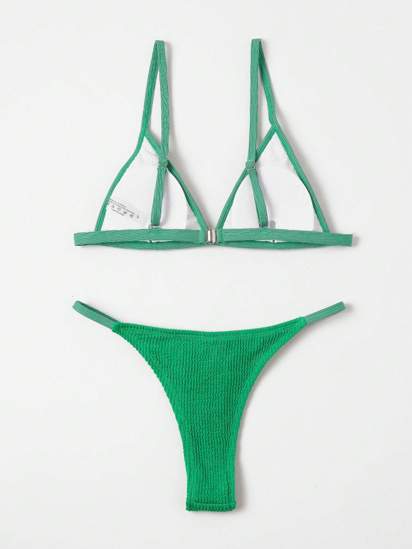 Contrast Binding Triangle Thong Bikini Swimsuit