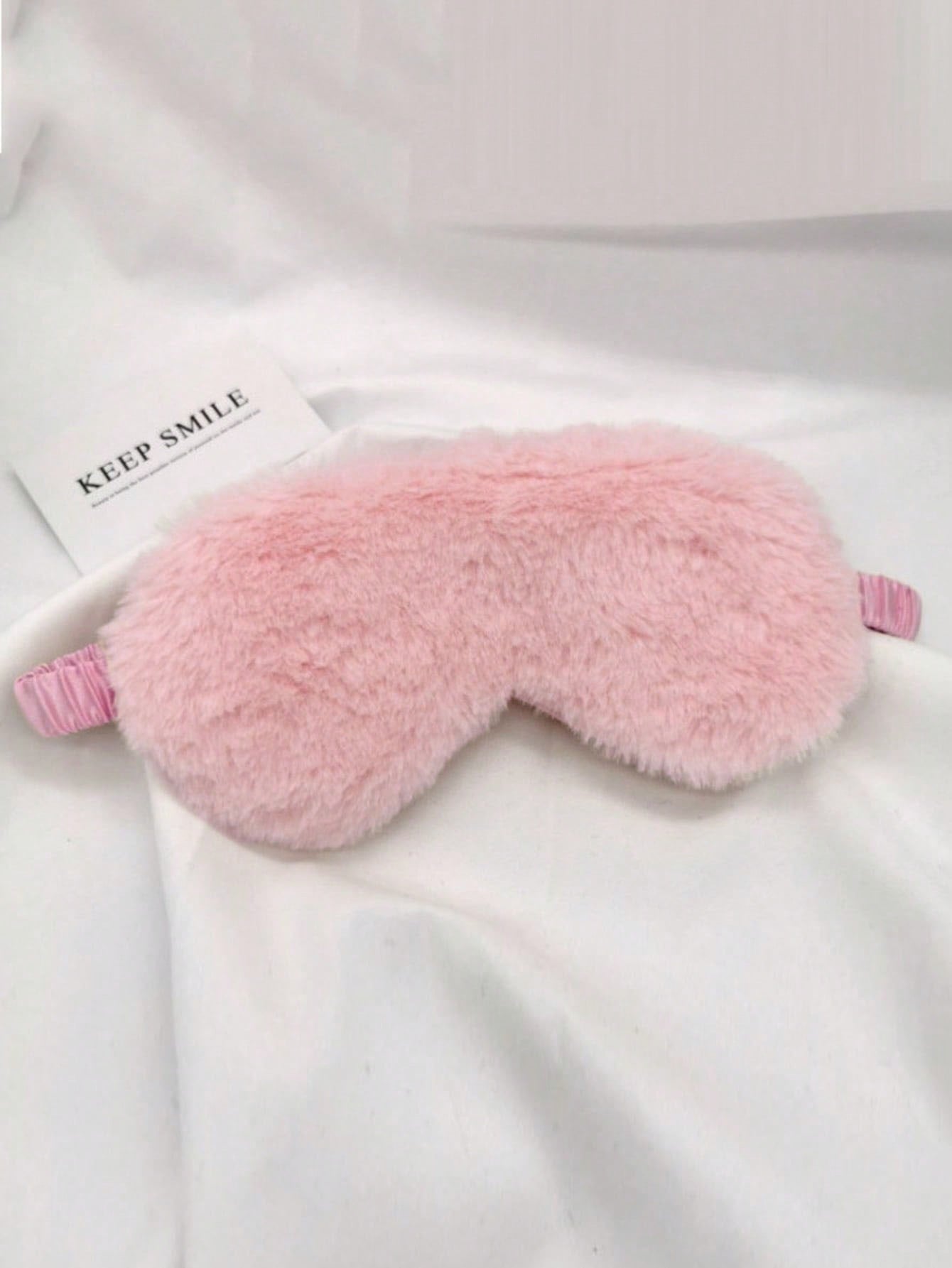 1pc Solid Color Fuzzy Eye Cover, Black Plush Warm Eyeshade For Sleeping