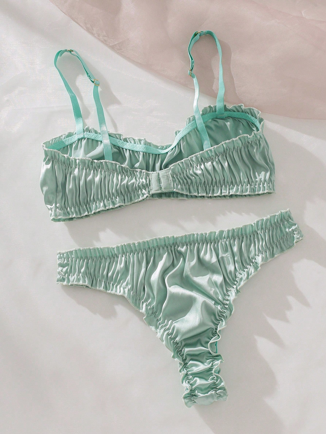 Frill Trim Satin Lingerie Set