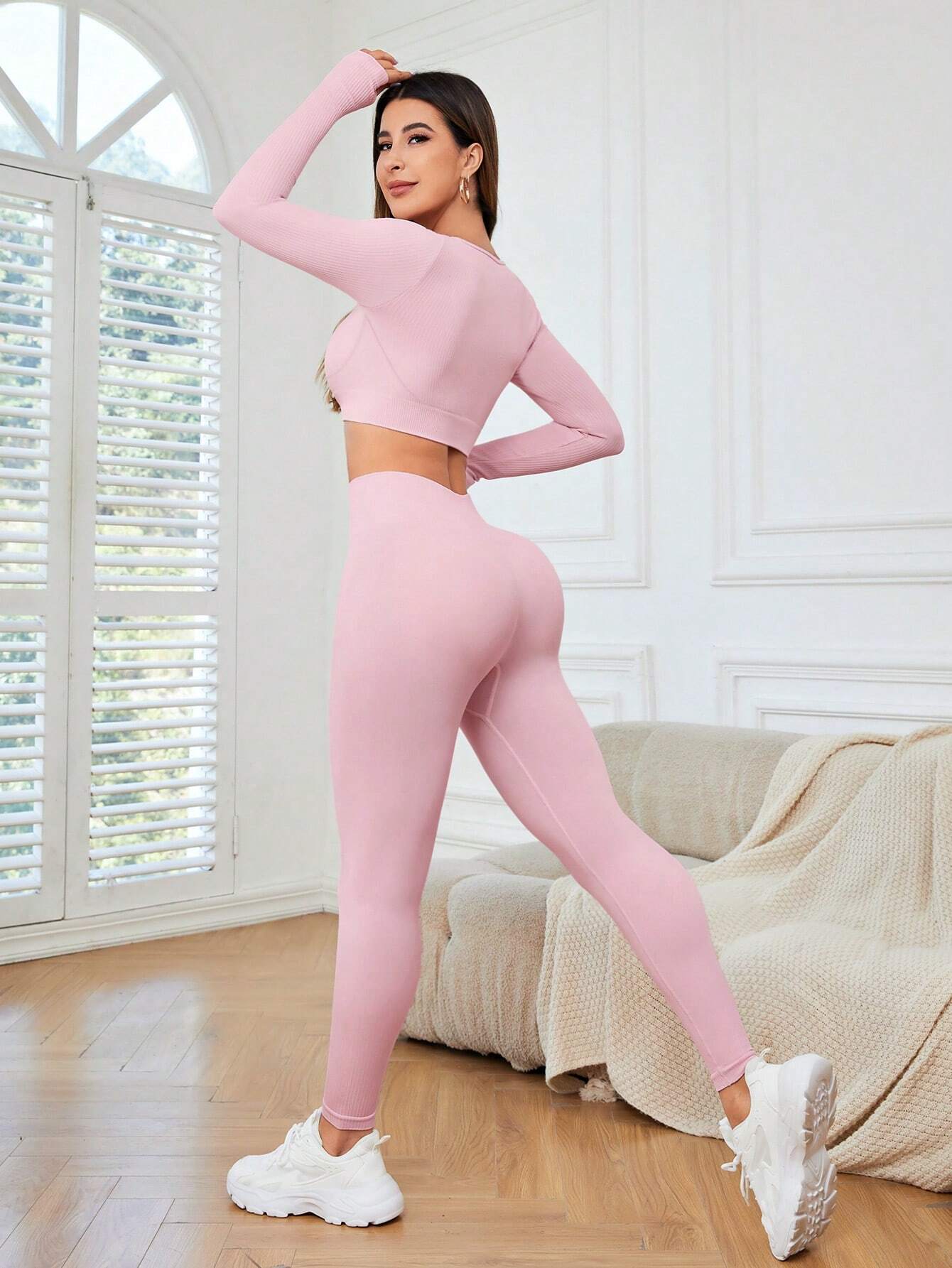 Sport Seamluxe Two Piece Outfits Seamless High Stretch Thumb Holes Sports Tee &amp; Leggings