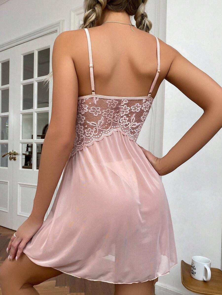 Contrast Lace Mesh Harness Slips