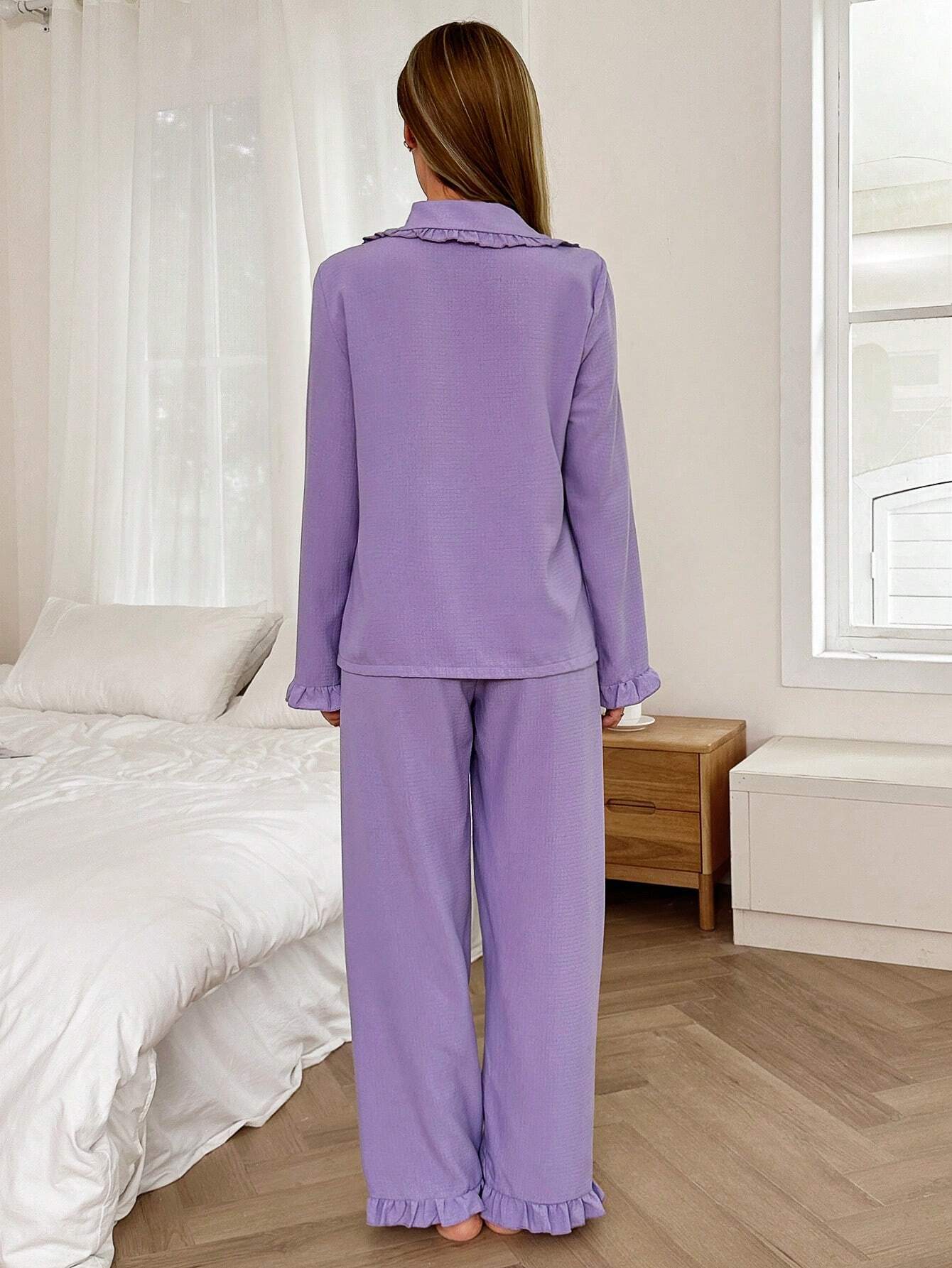 Dream Adore Solid Color Mandarin Collar Open Front Pocket Long Sleeve Pajama Set