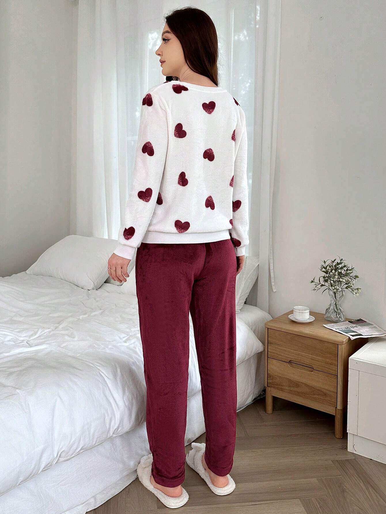 Flamingo Pattern Flannel Top &amp; Pants PJ Set / Pajama Set