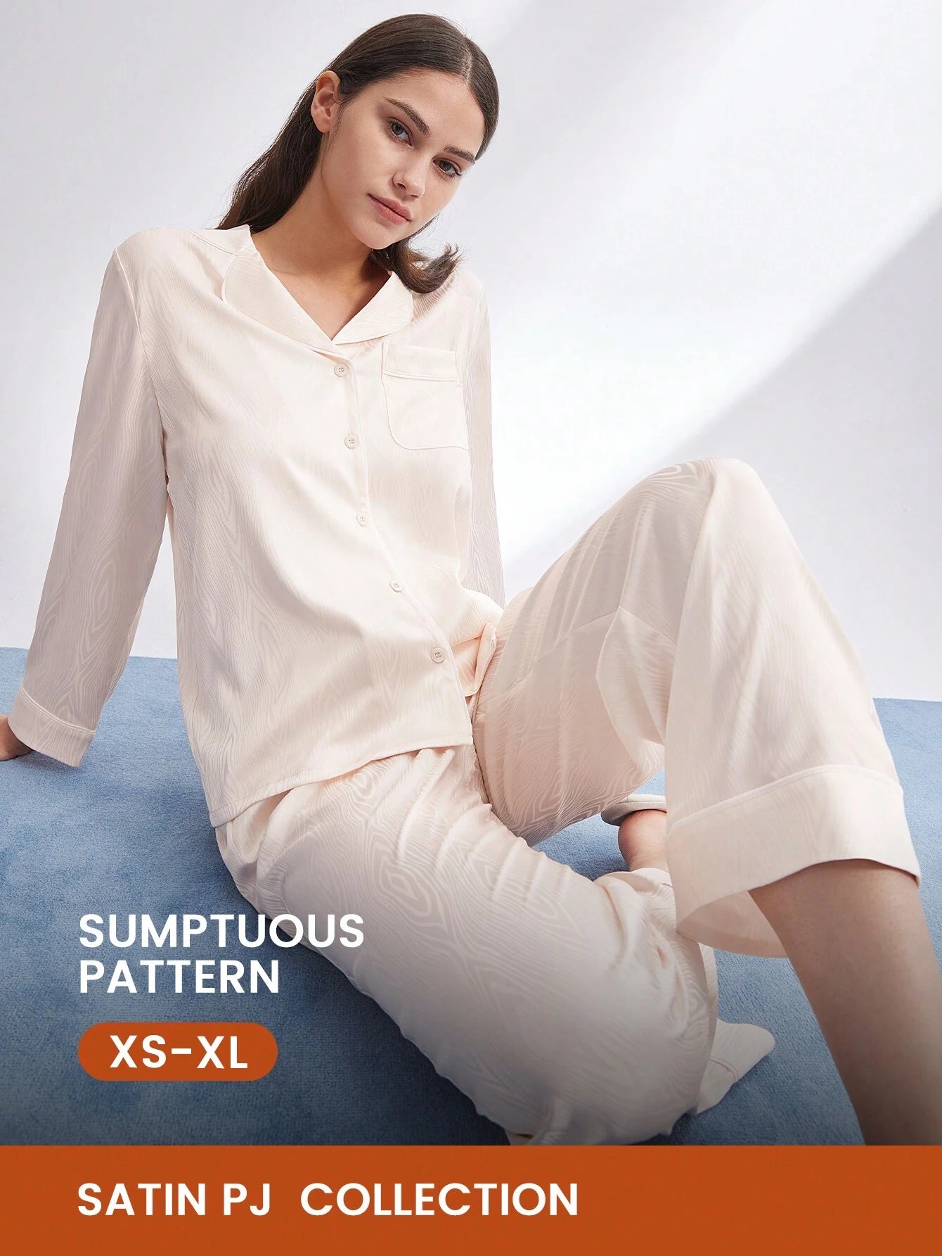 LUVLETTE Textured Satin-Jacquard Long Pajama Sets Apricot