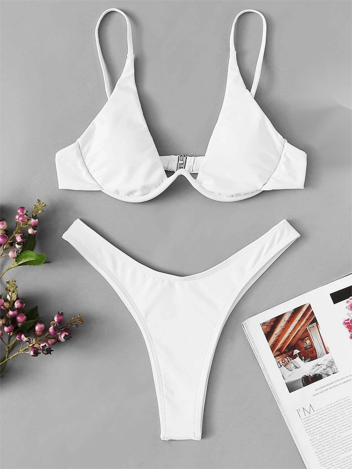 Solid Underwire Bikini Swimsuit