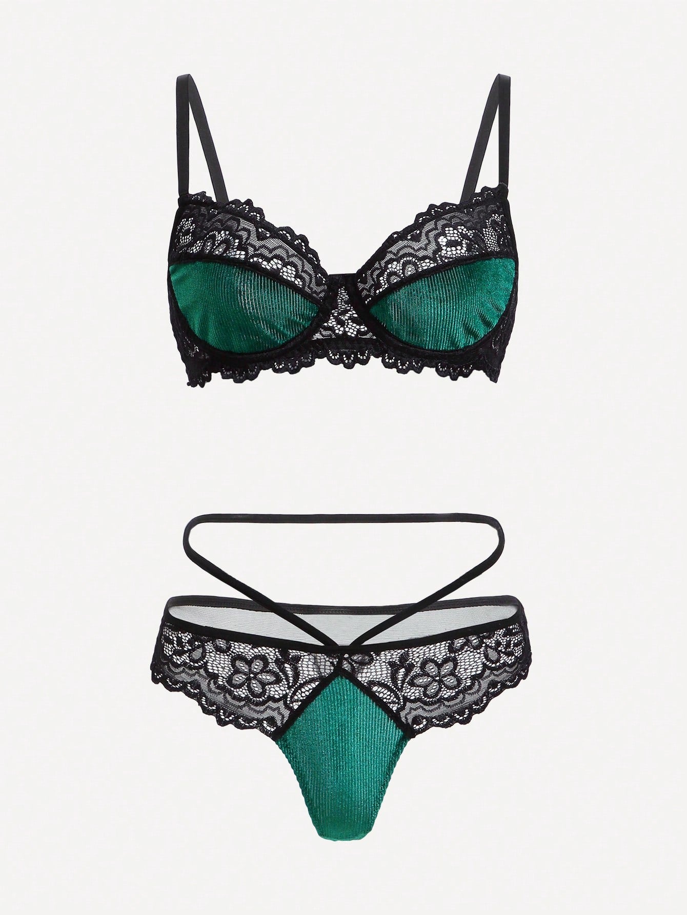 Colorblock Contrast Lace Underwire Lingerie Set