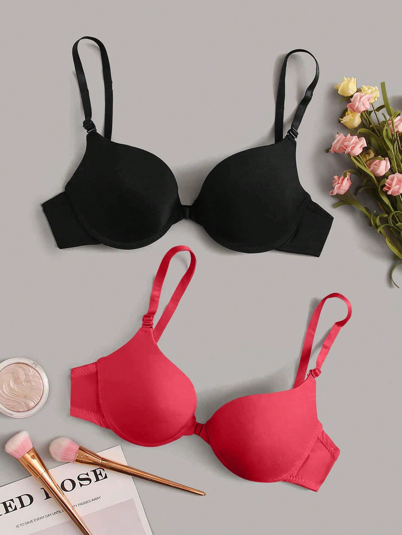 Plain Underwire Front-close Bra S Burgundy